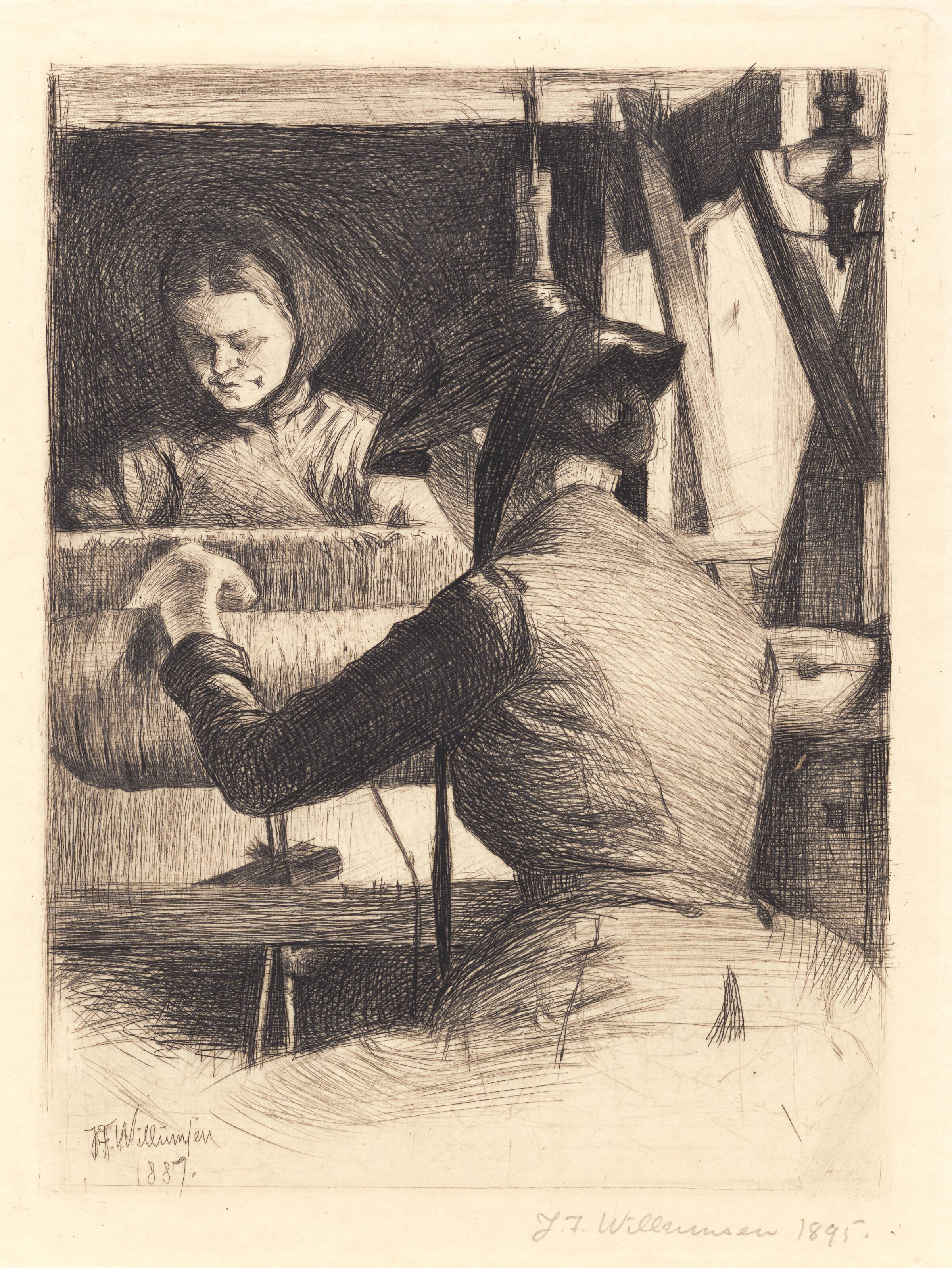 To kvinder ved en væv, J.F. Willumsen, 1887