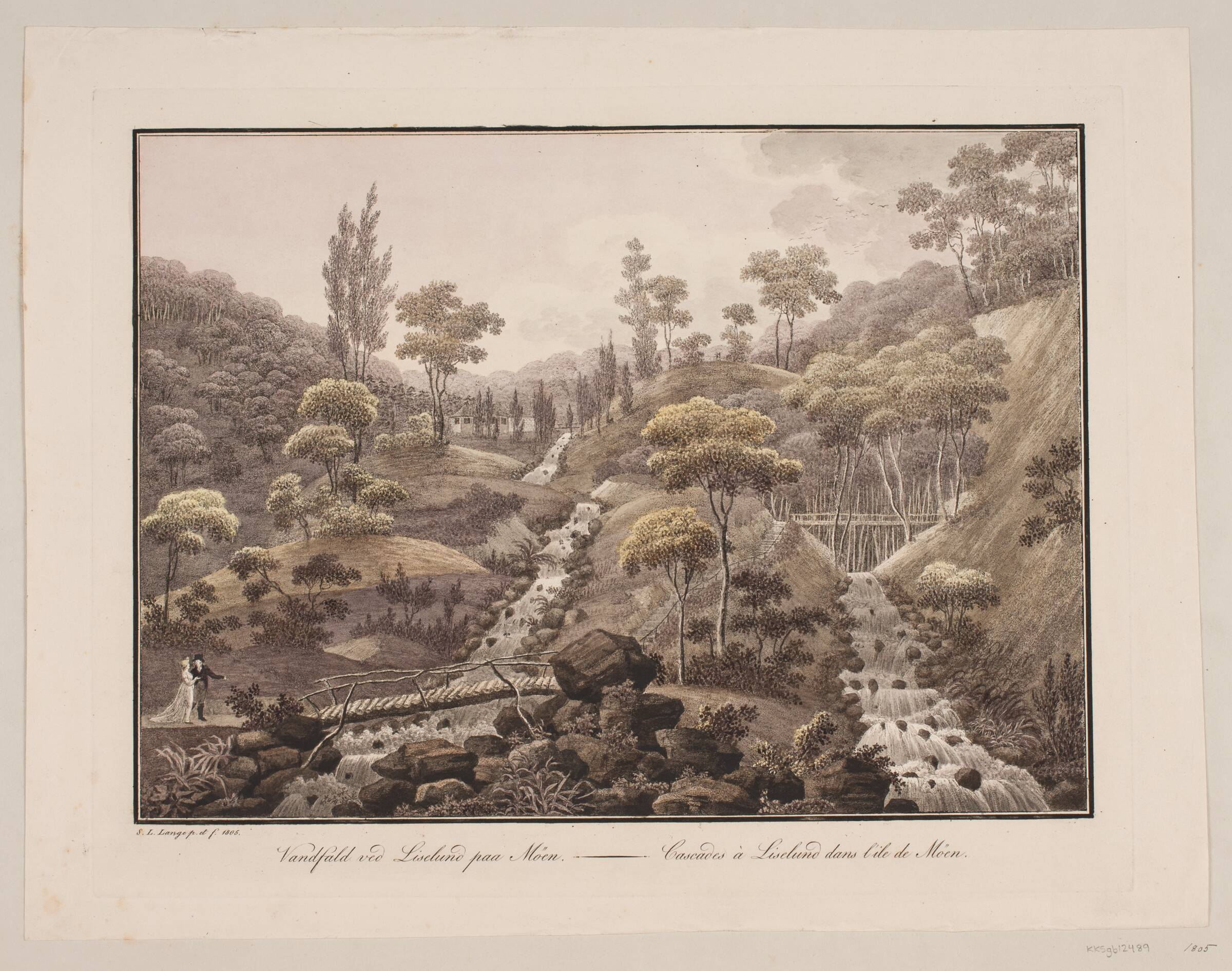 Vandfald ved Liselund på Møn, Søren L. Lange, 1805