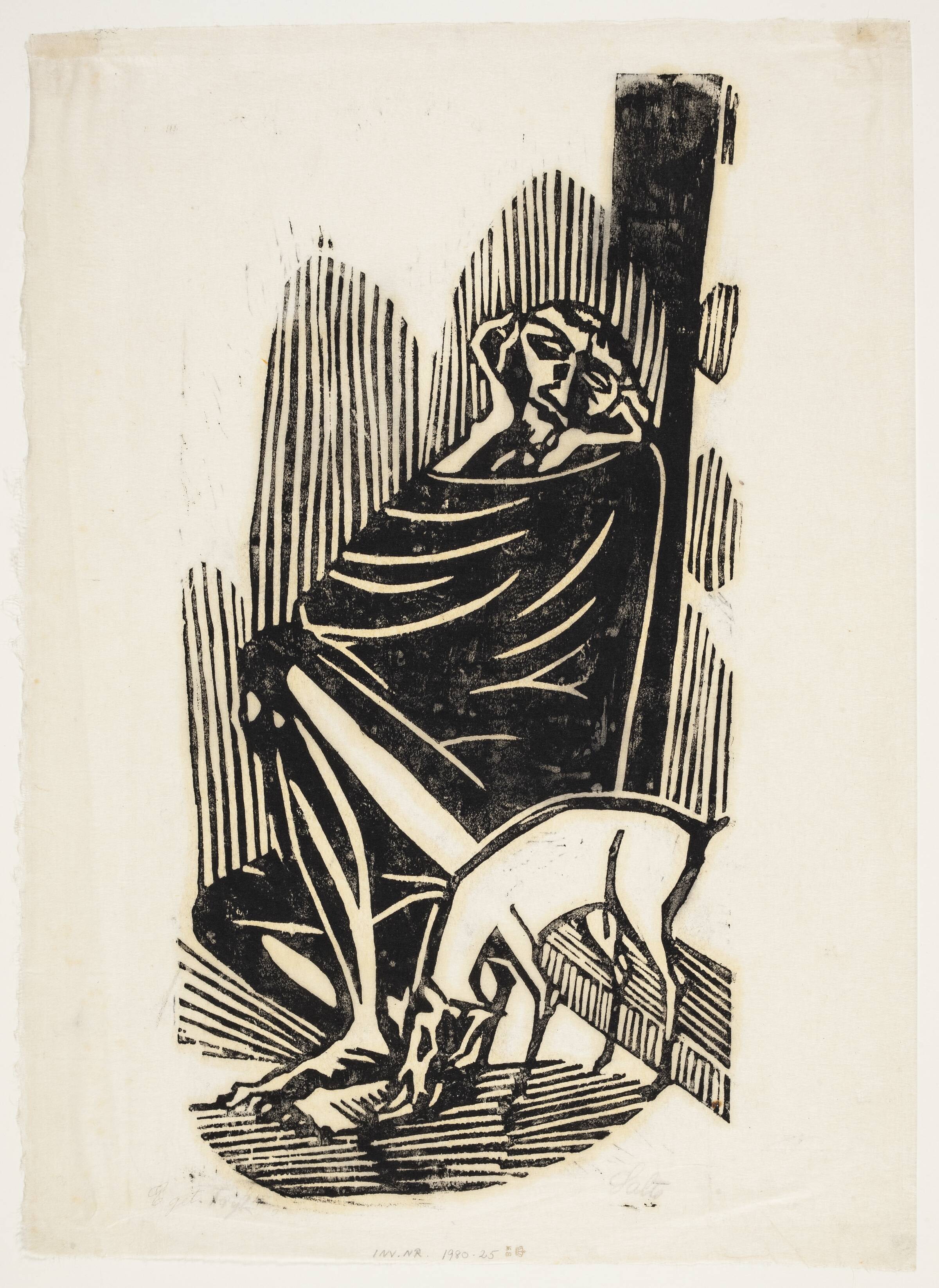 Den fattige Lazarus siddende på en trappe med hunden, Axel Salto, 1937