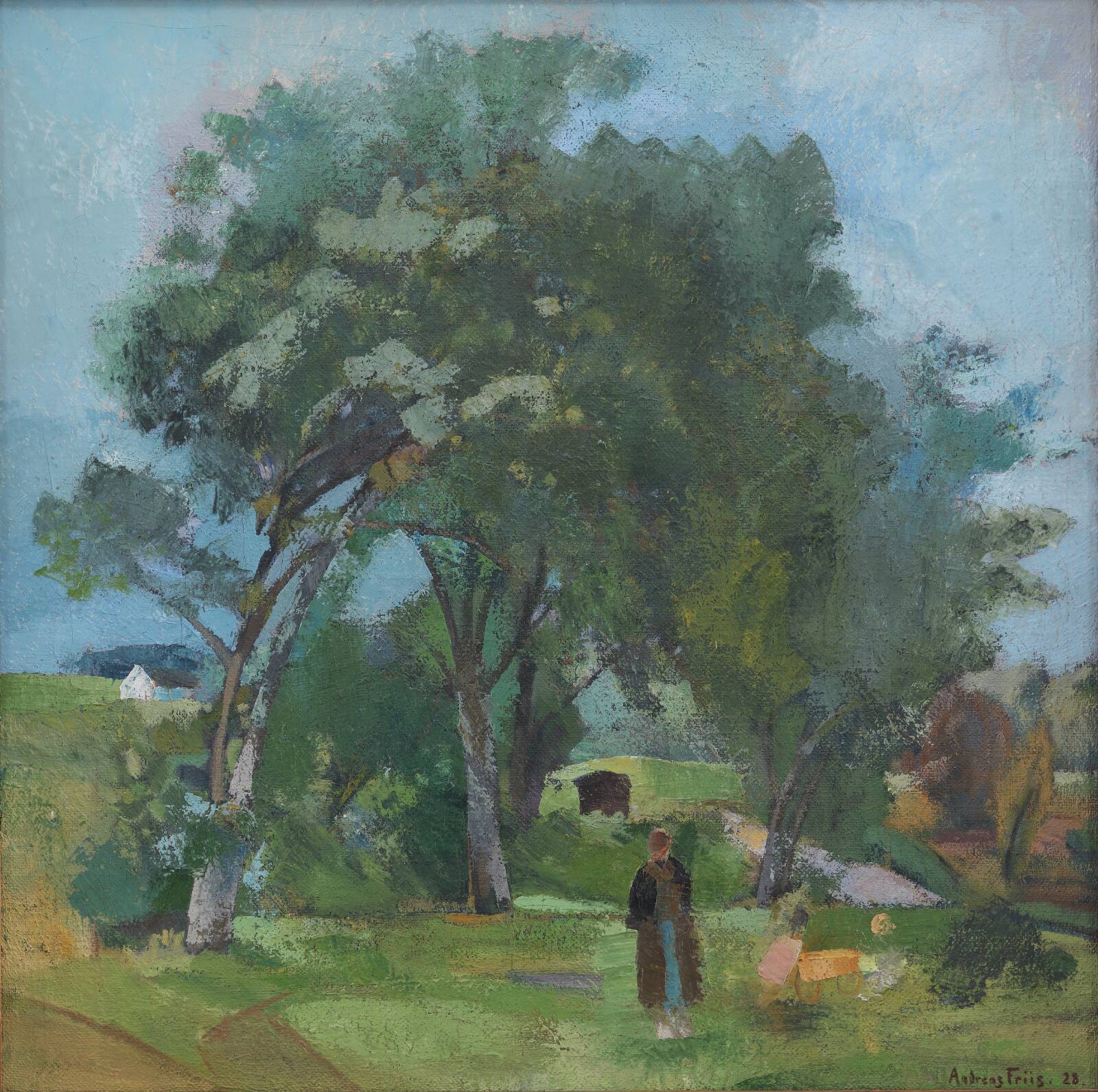 Landskab med figur, Andreas Friis, 1928