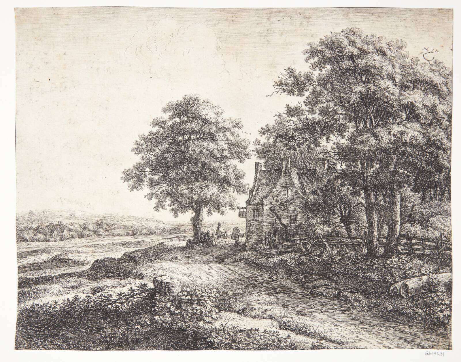 Stort lindetræ foran en kro, Anthonie Waterloo, 1610-1690