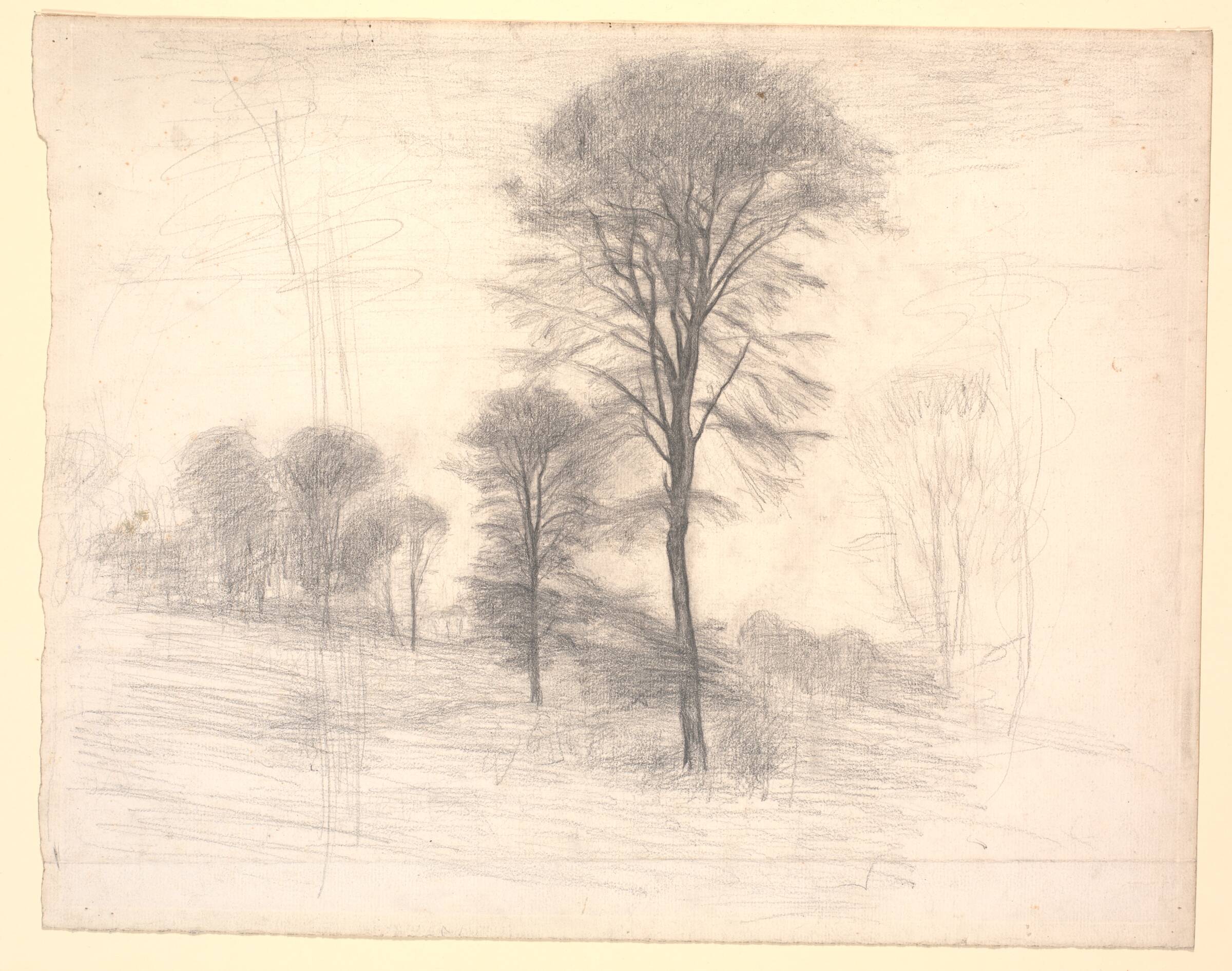 Landskab med spredte træer. "Ryet" ved Farum Sø, Vilhelm Hammershøi, 1896-1897