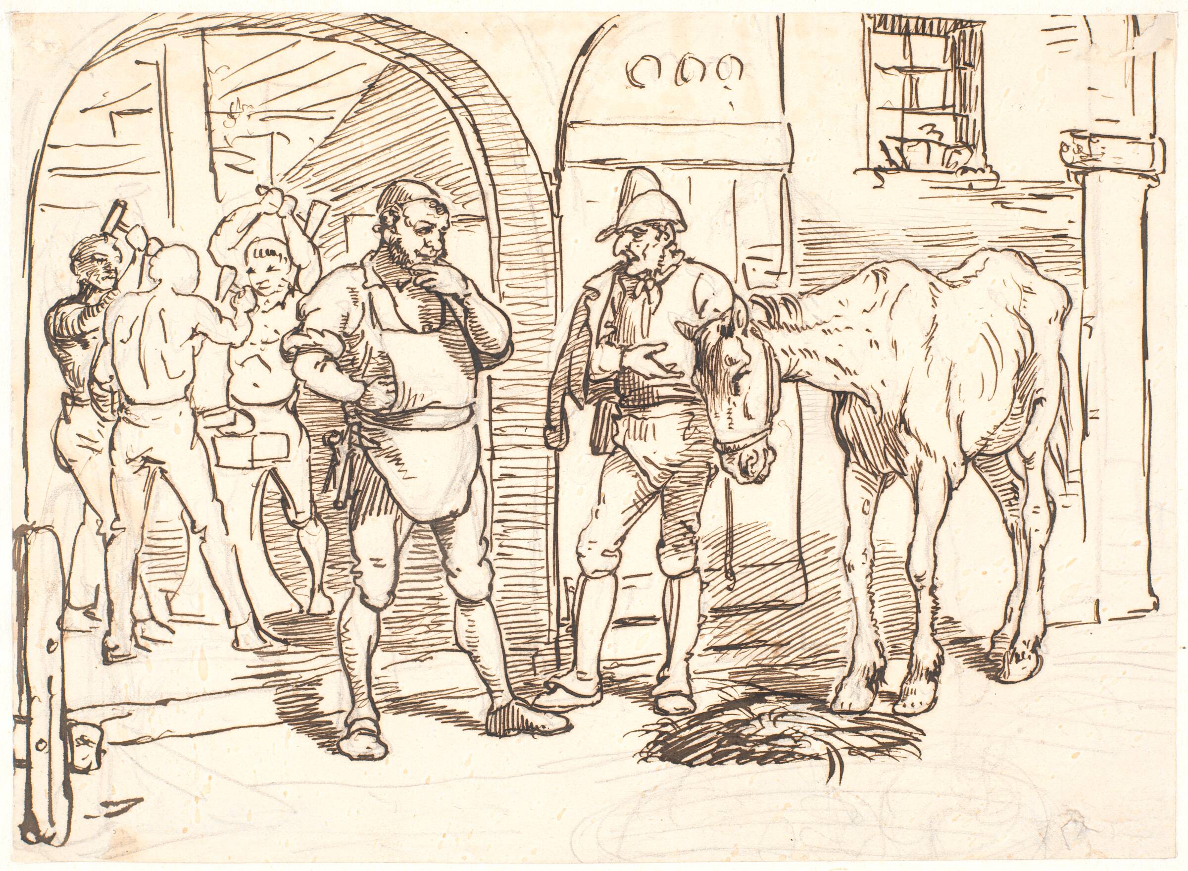 Den gamle hest føres til en romersk smedie, Wilhelm Marstrand, 1810-1873