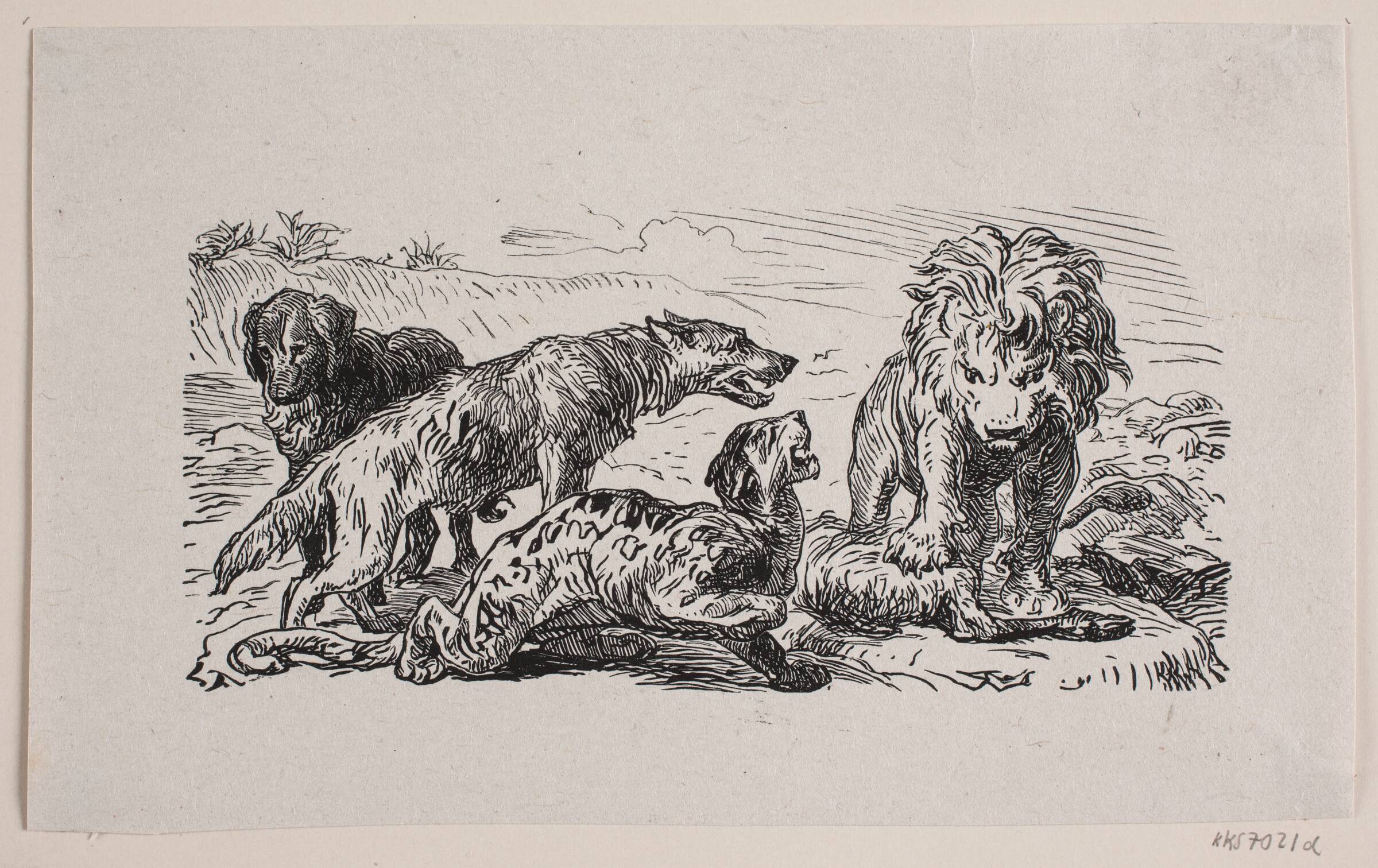 Illustration til "Fablen om løvens jagt", Franz Wilhelm Obermann, 1872