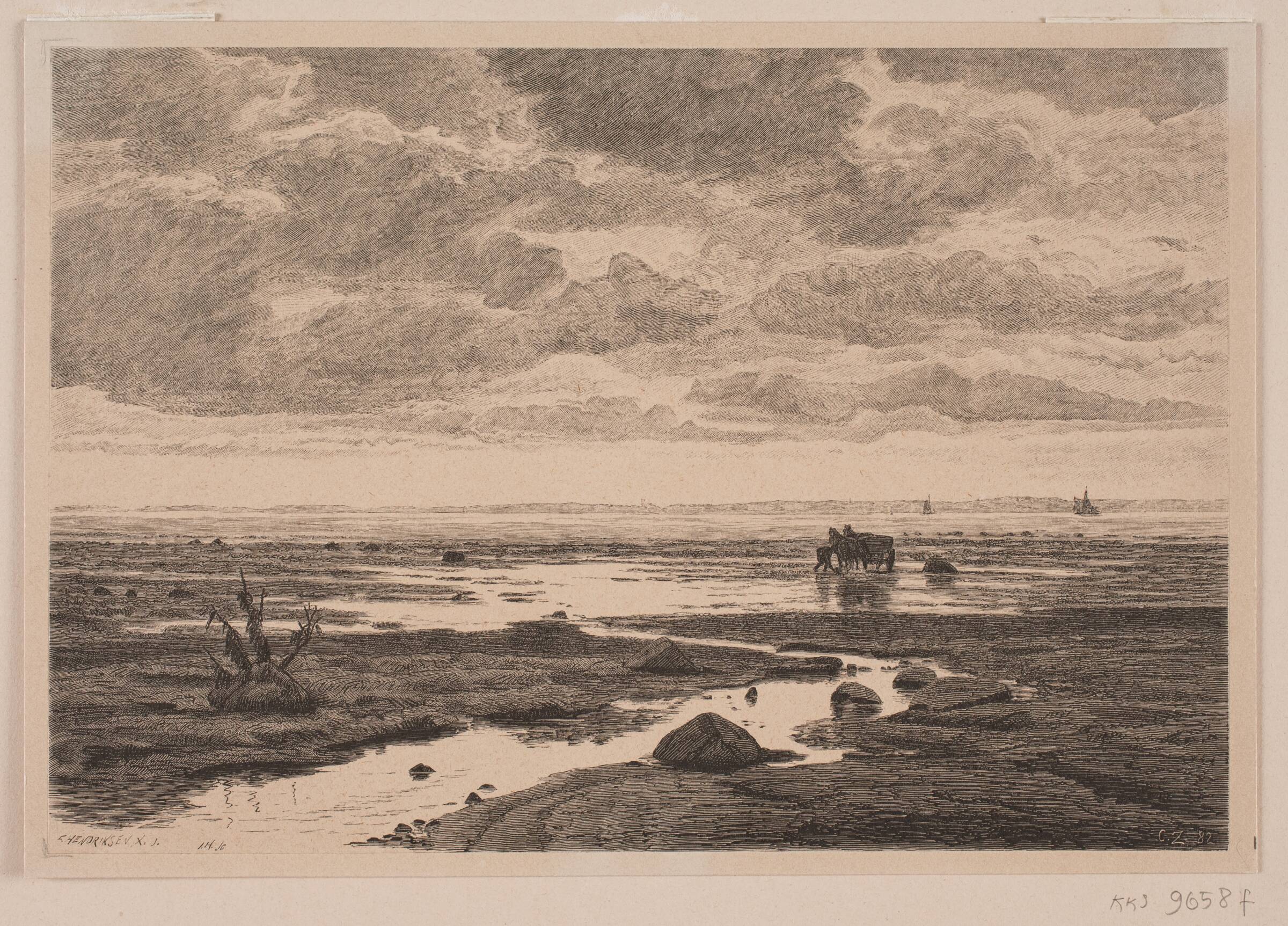 Åens udløb i stranden, J. Hildebrand, 1883