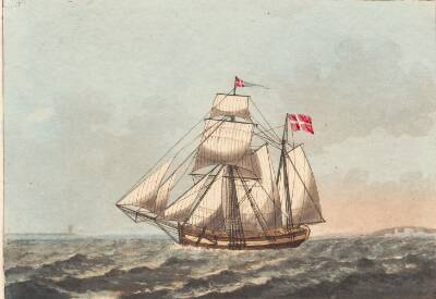 En dansk galease, at see i læ, med sidevind