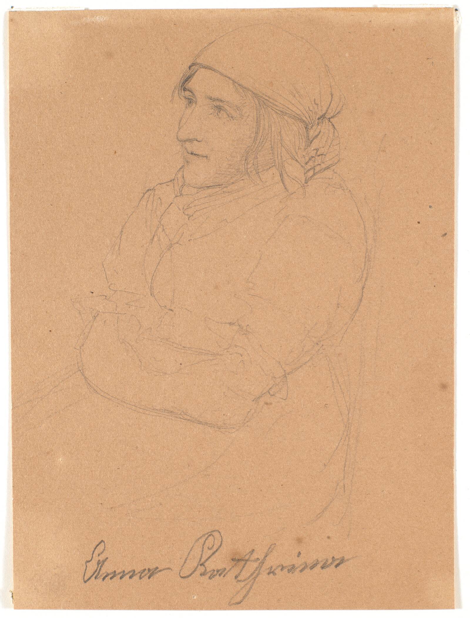 Siddende kone. Profil til venstre, Wilhelm Bendz, 1831