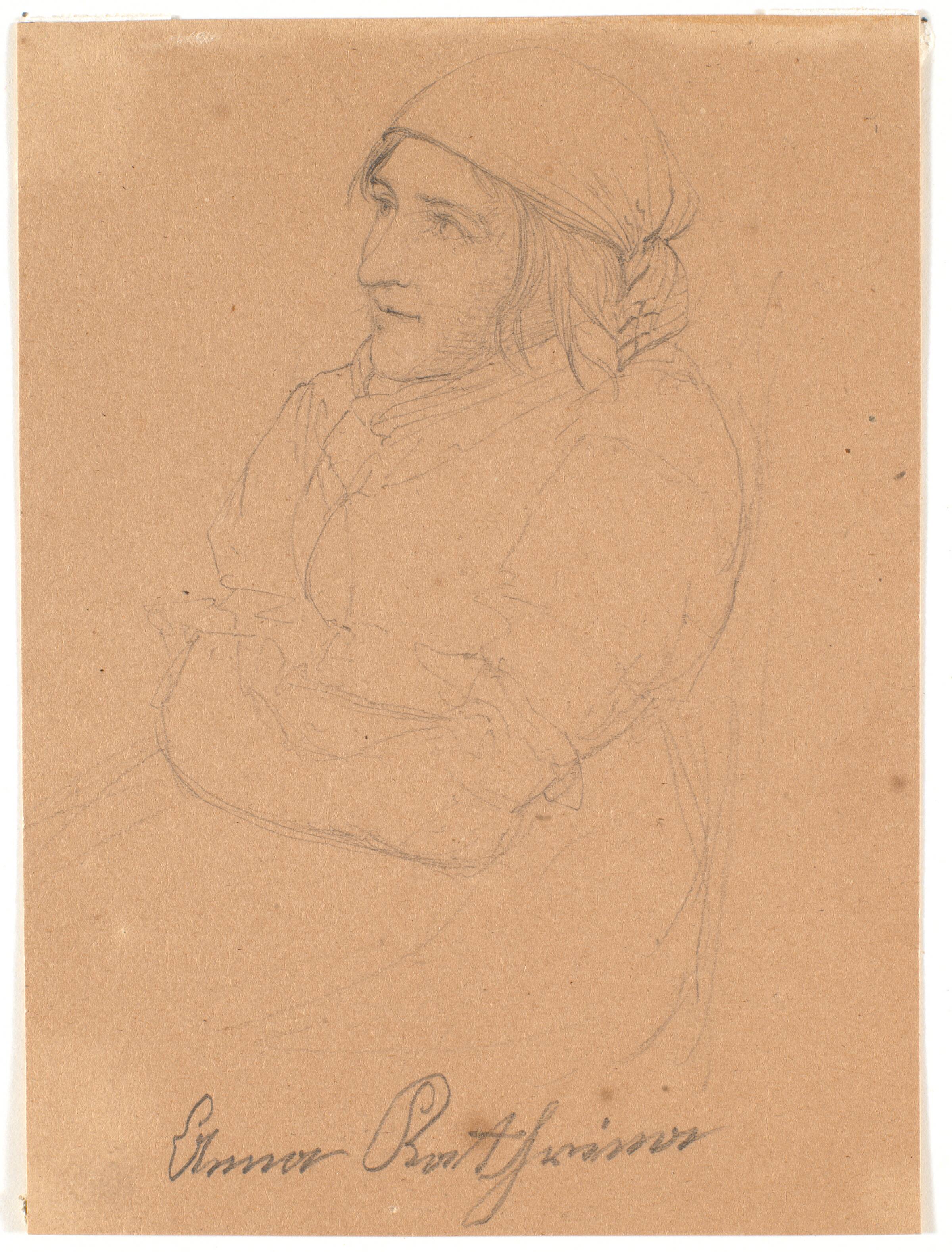 Siddende kone. Profil til venstre, Wilhelm Bendz, 1831