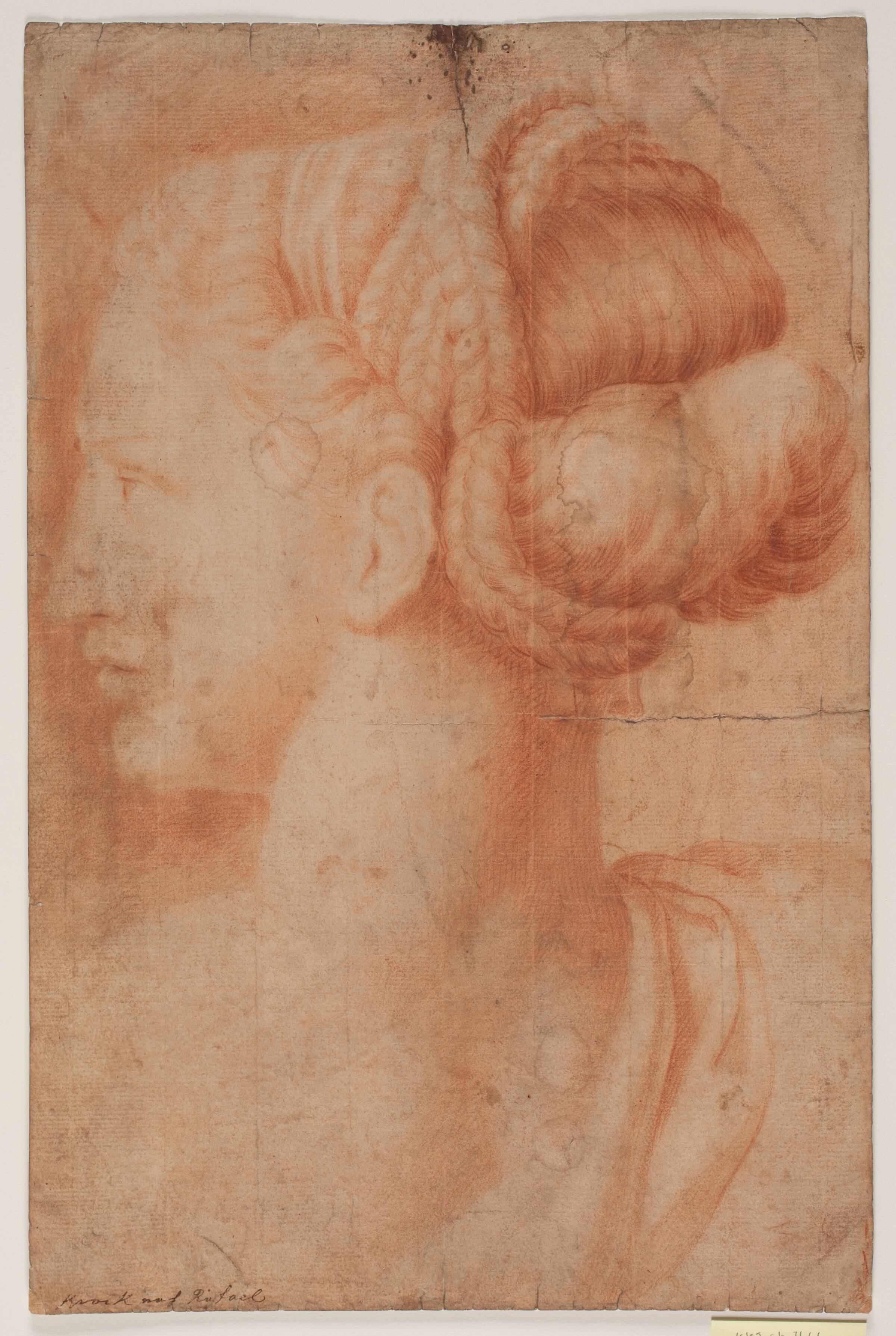 Studie efter kvindehoved i Rafael: "Transfigurationen" Vatikanet, Rom, Hendrik Krock, 1671-1738
