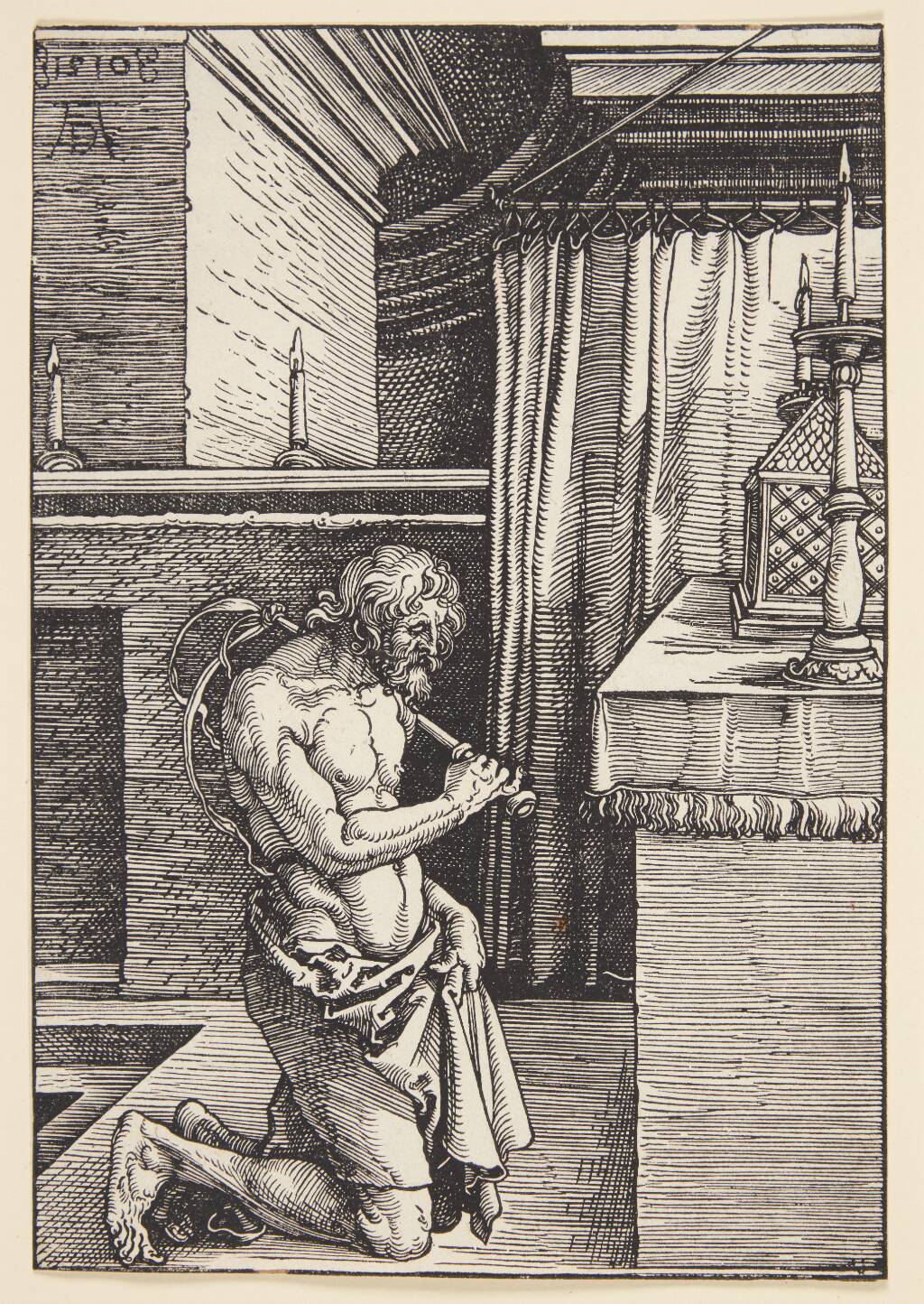 Gammel mand med turban, stående med en stok, Karel van der Pluym, 1640-1672