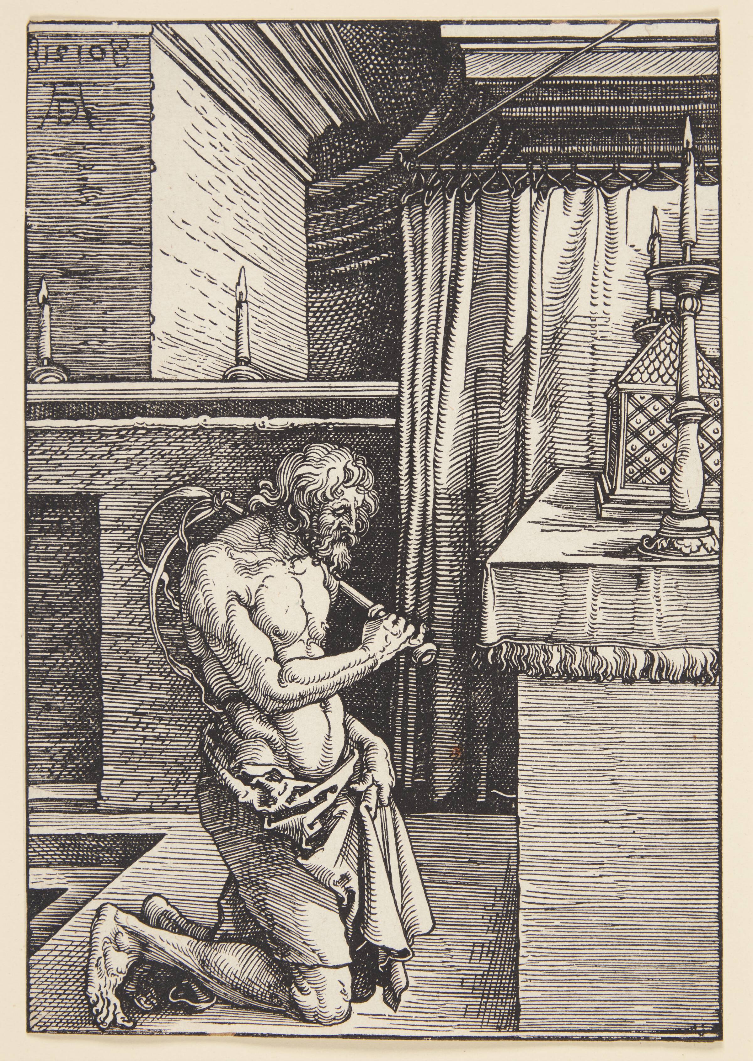 Gammel mand med turban, stående med en stok, Karel van der Pluym, 1640-1672