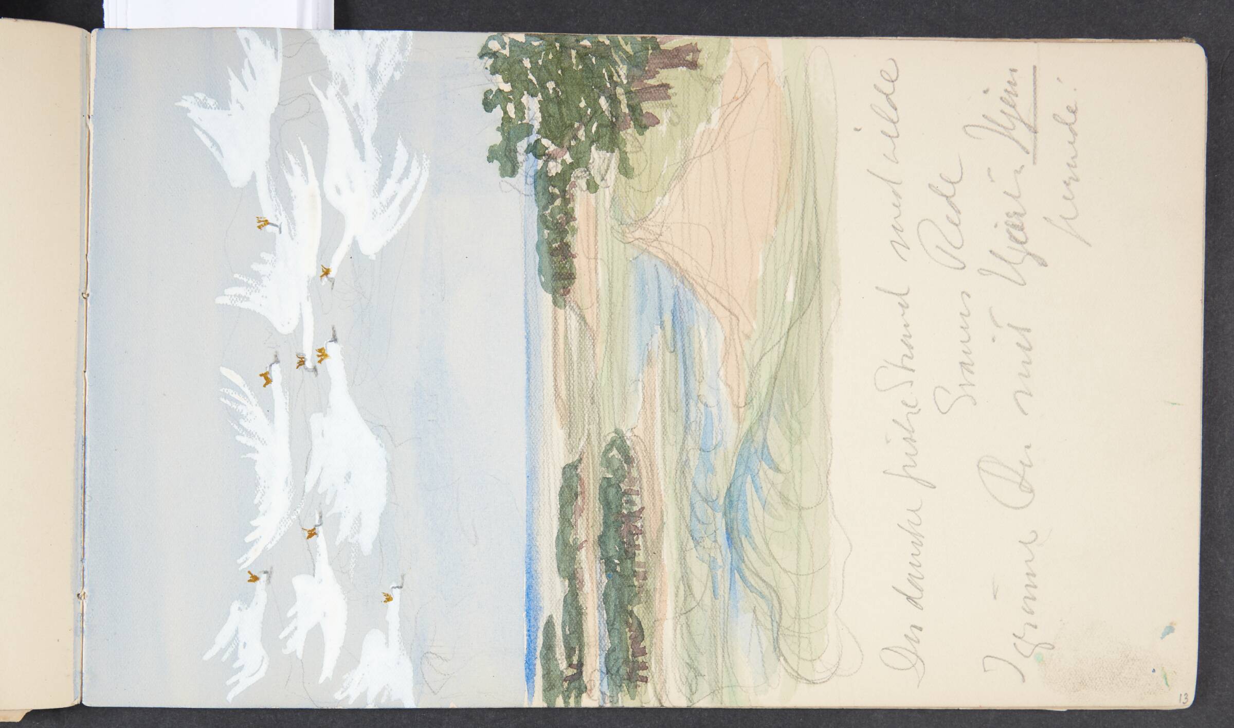 Svaner i flugt. "Den danske friske Strand med vilde svaners Rede", Agnes Slott-Møller, 1896-1897