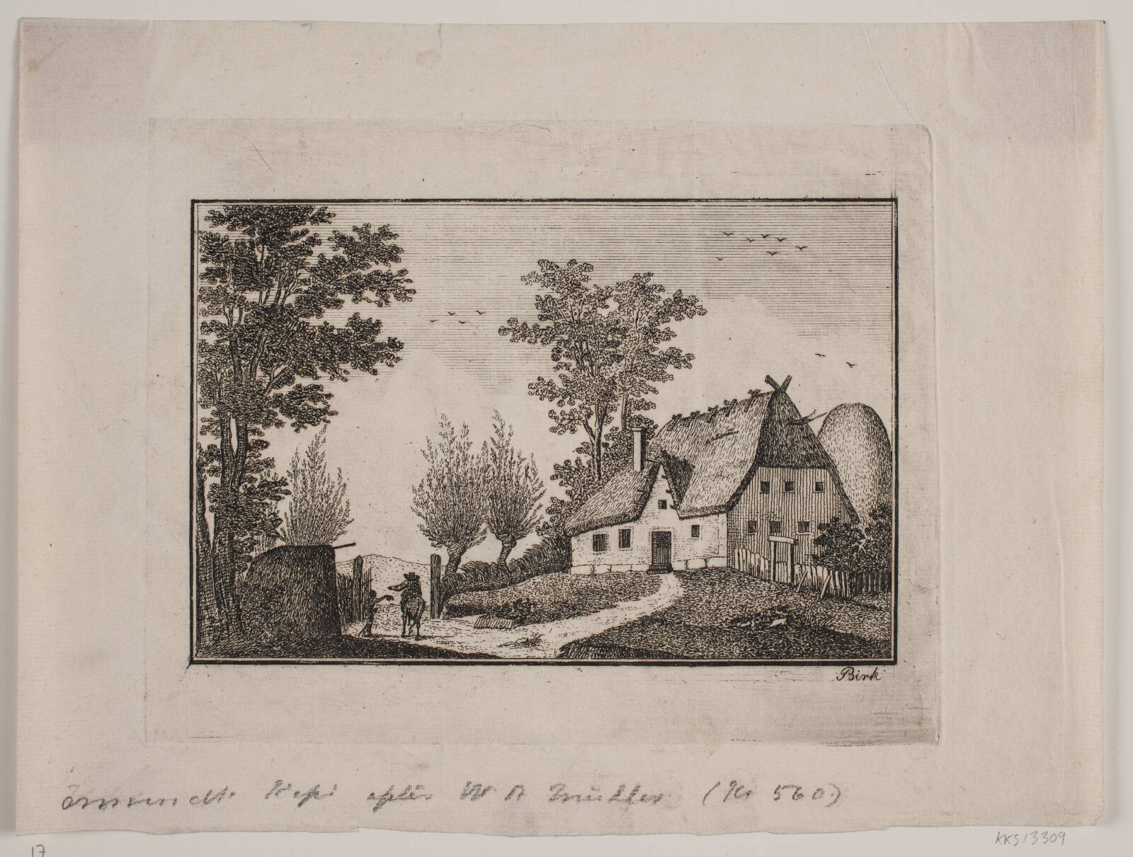 Landskab med bondehus, P.L. Birk, 1821