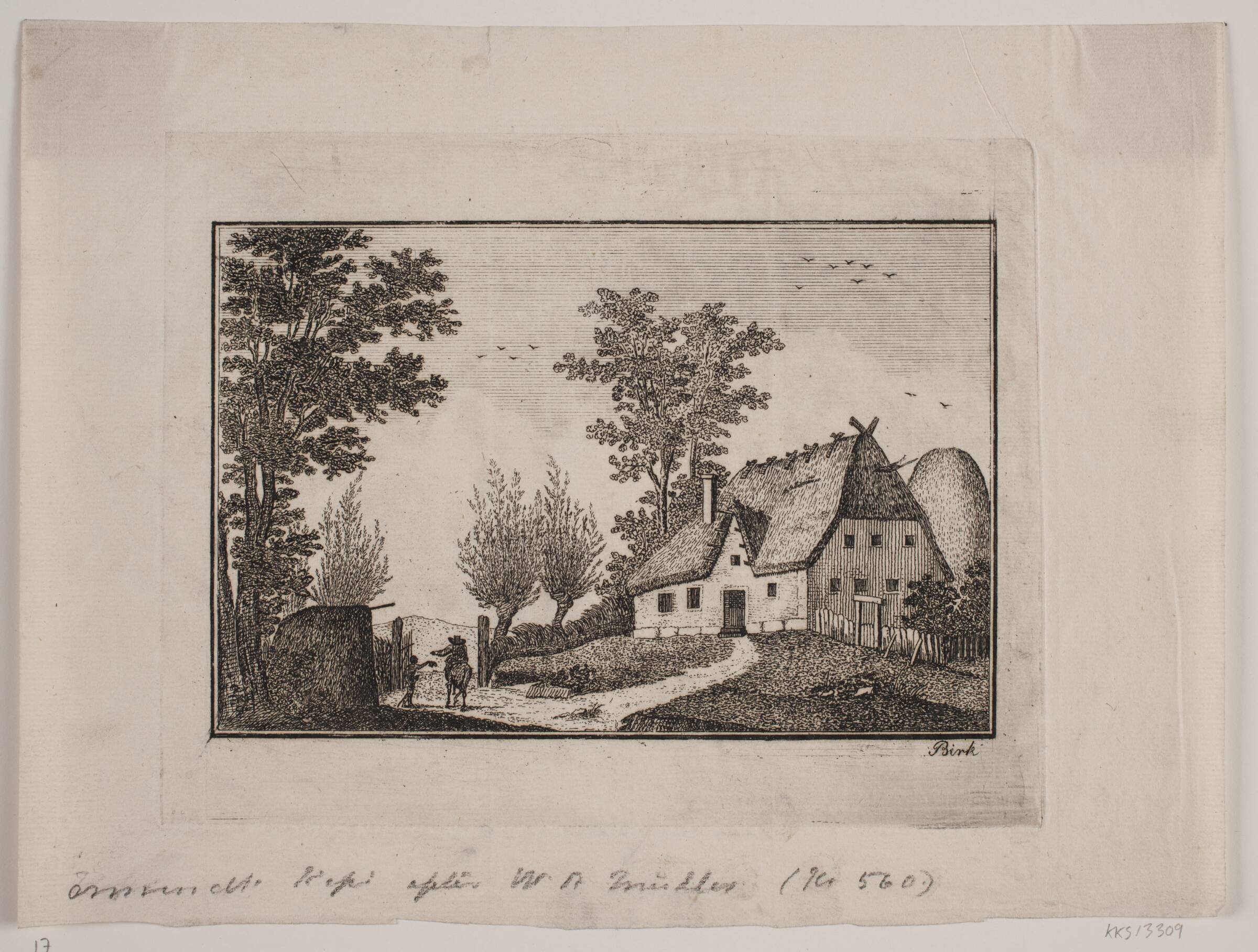 Landskab med bondehus, P.L. Birk, 1821