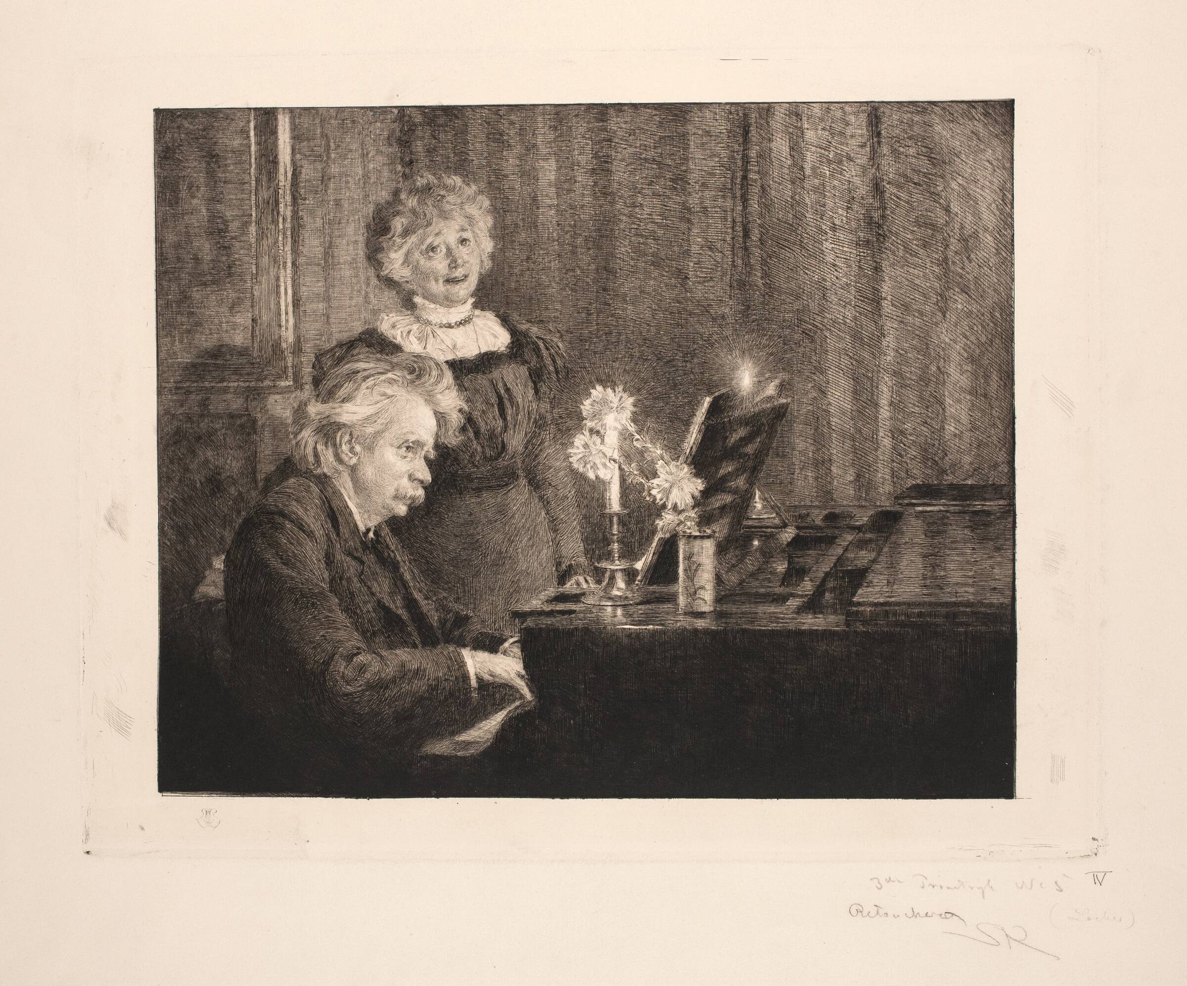 Edvard og Nina Grieg ved klaveret, P.S. Krøyer, 1899