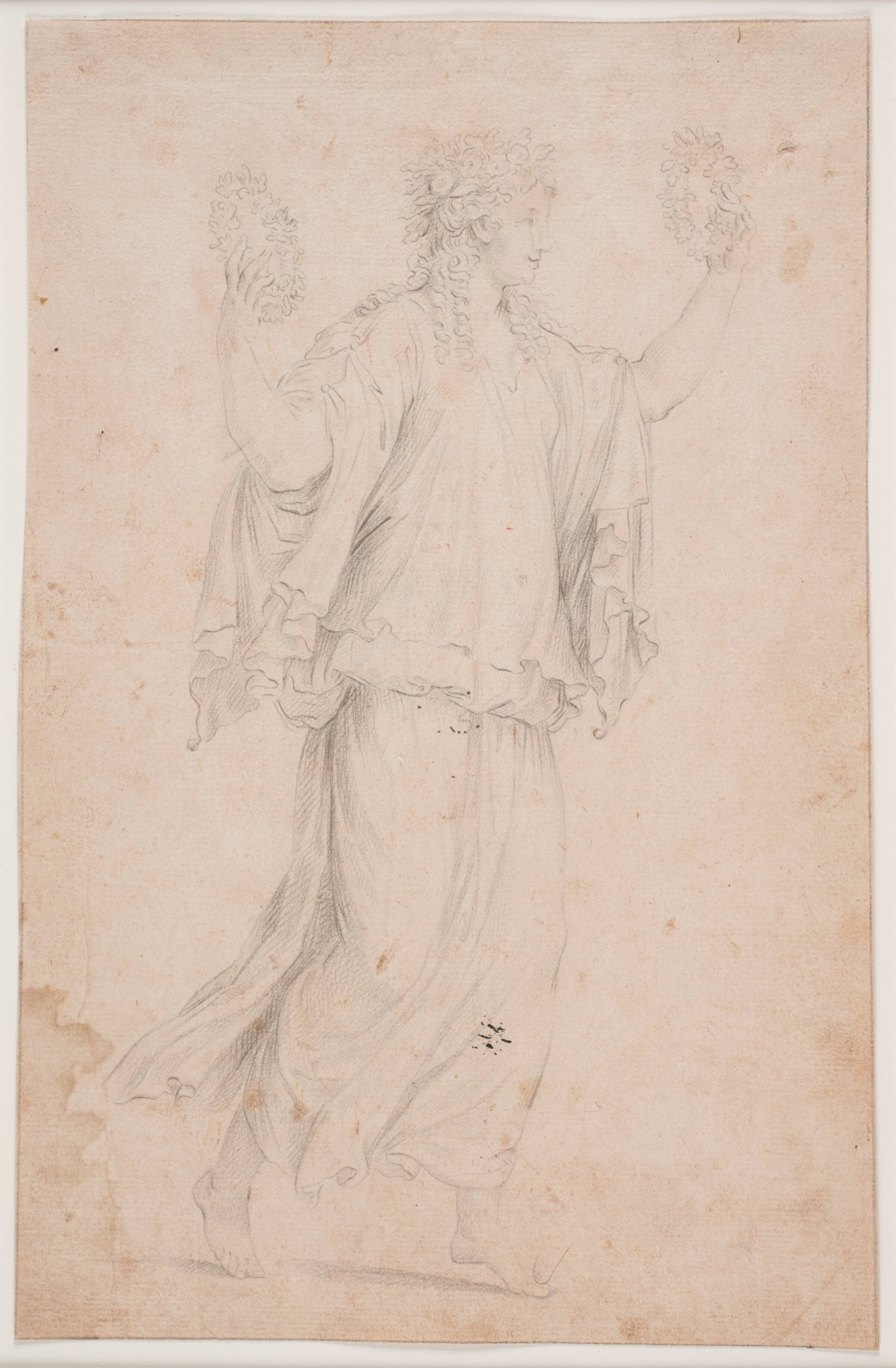 Bekranset kvindeskikkelse med kranse i hænderne, Hendrik Krock, 1686-1738