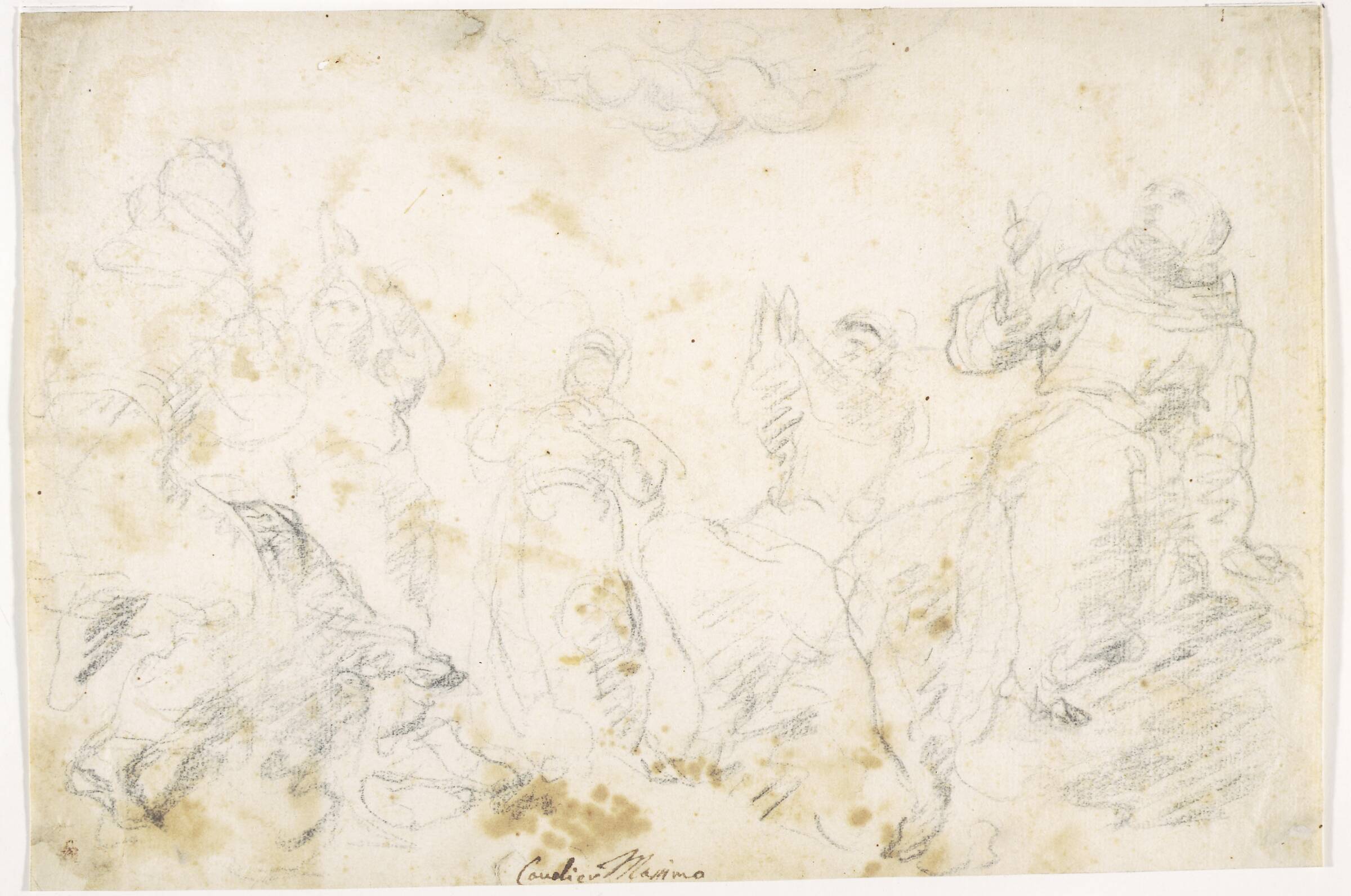 Fem munke med omkringsvævende putti, Massimo Stanzione, 1637-1640