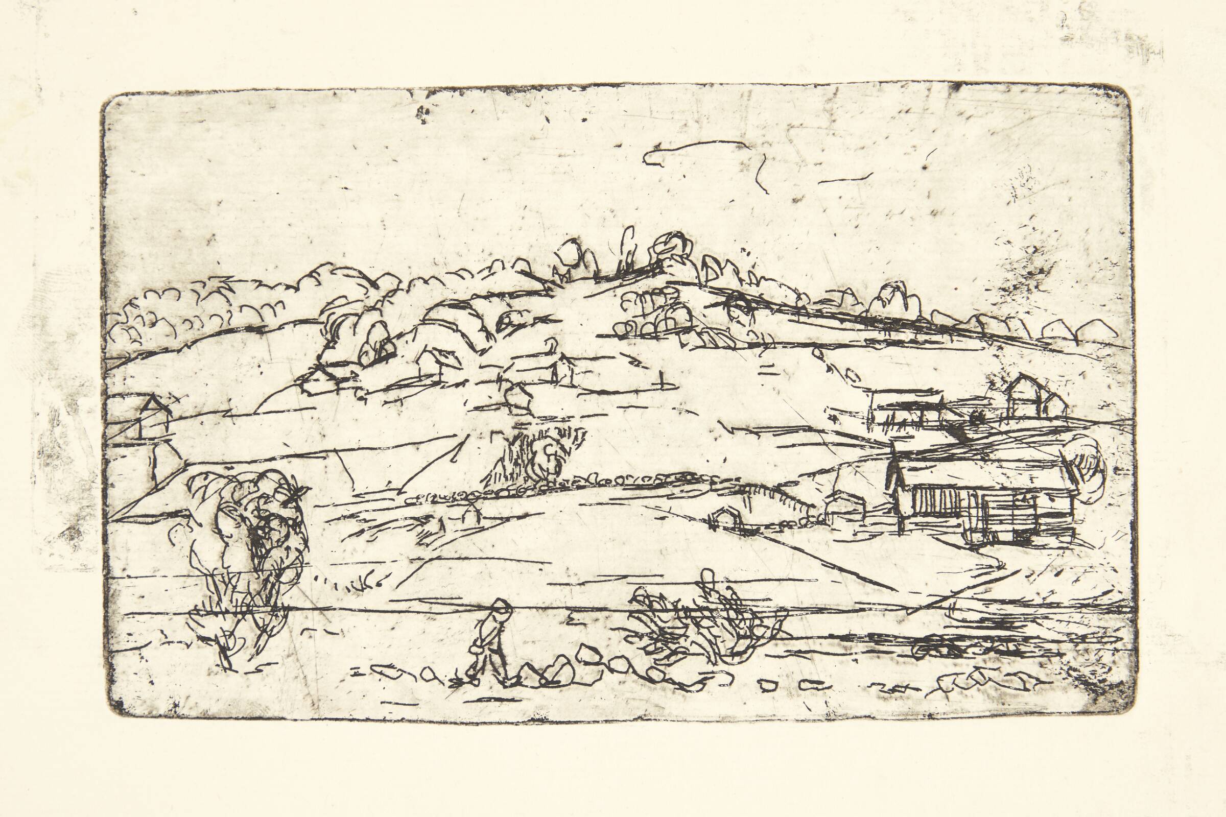 Norsk landskab med hytter. Telemarken, Karen Westman, 1950