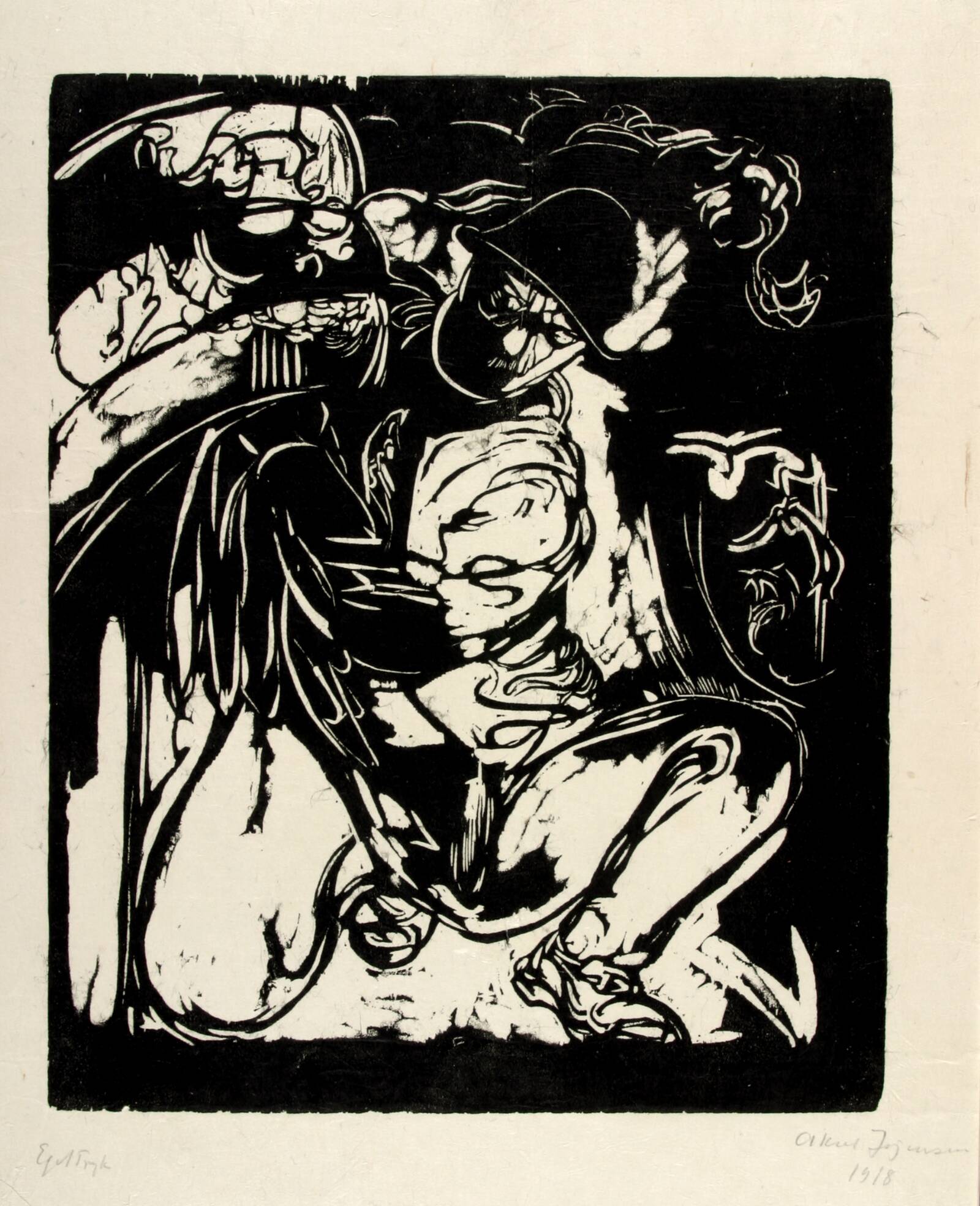 Knælende mand med bowlerhat, Aksel Jørgensen, 1918