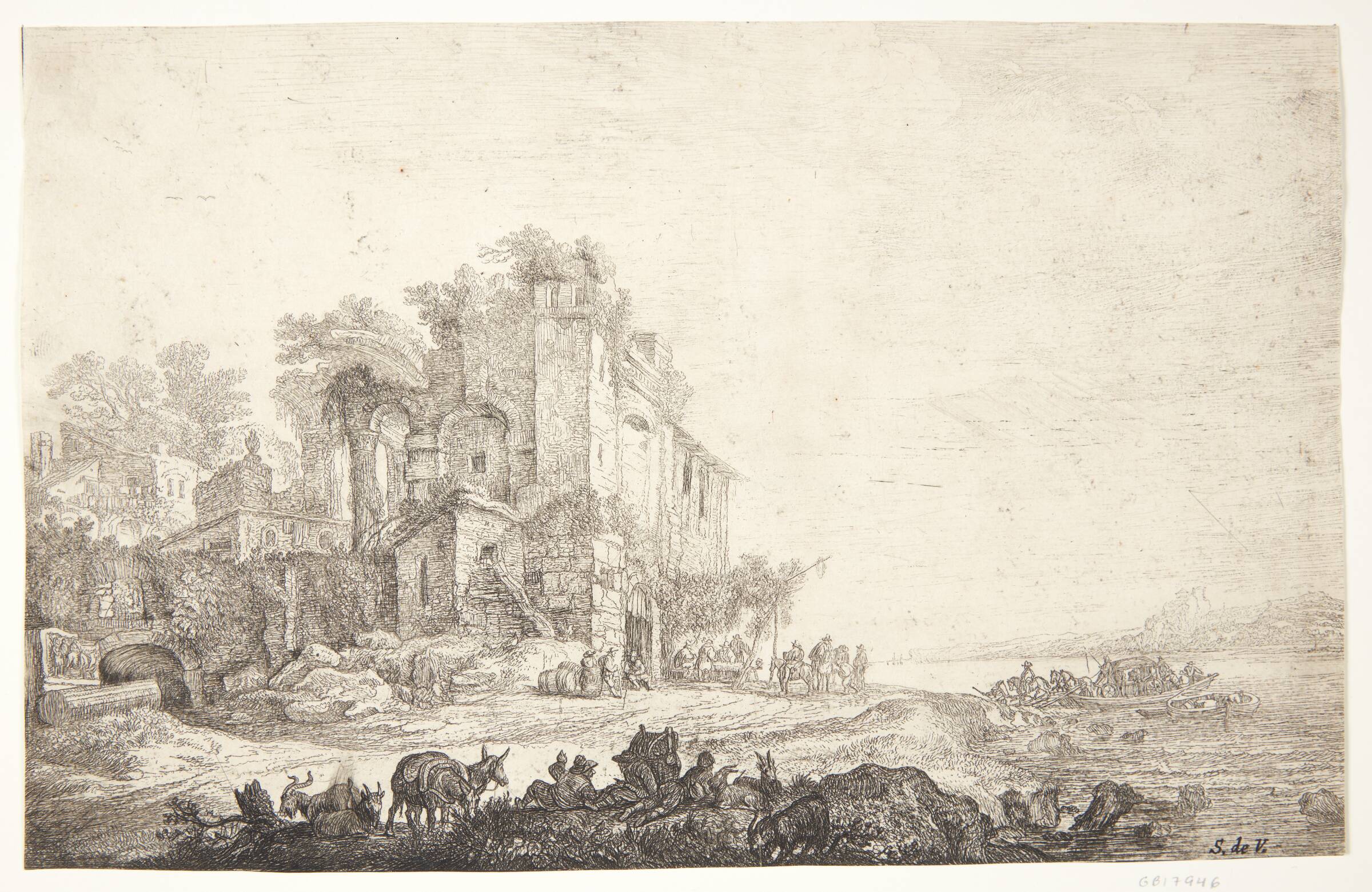 Kro i en sammenstyrtet bygning, Simon de Vlieger, 1600-1653