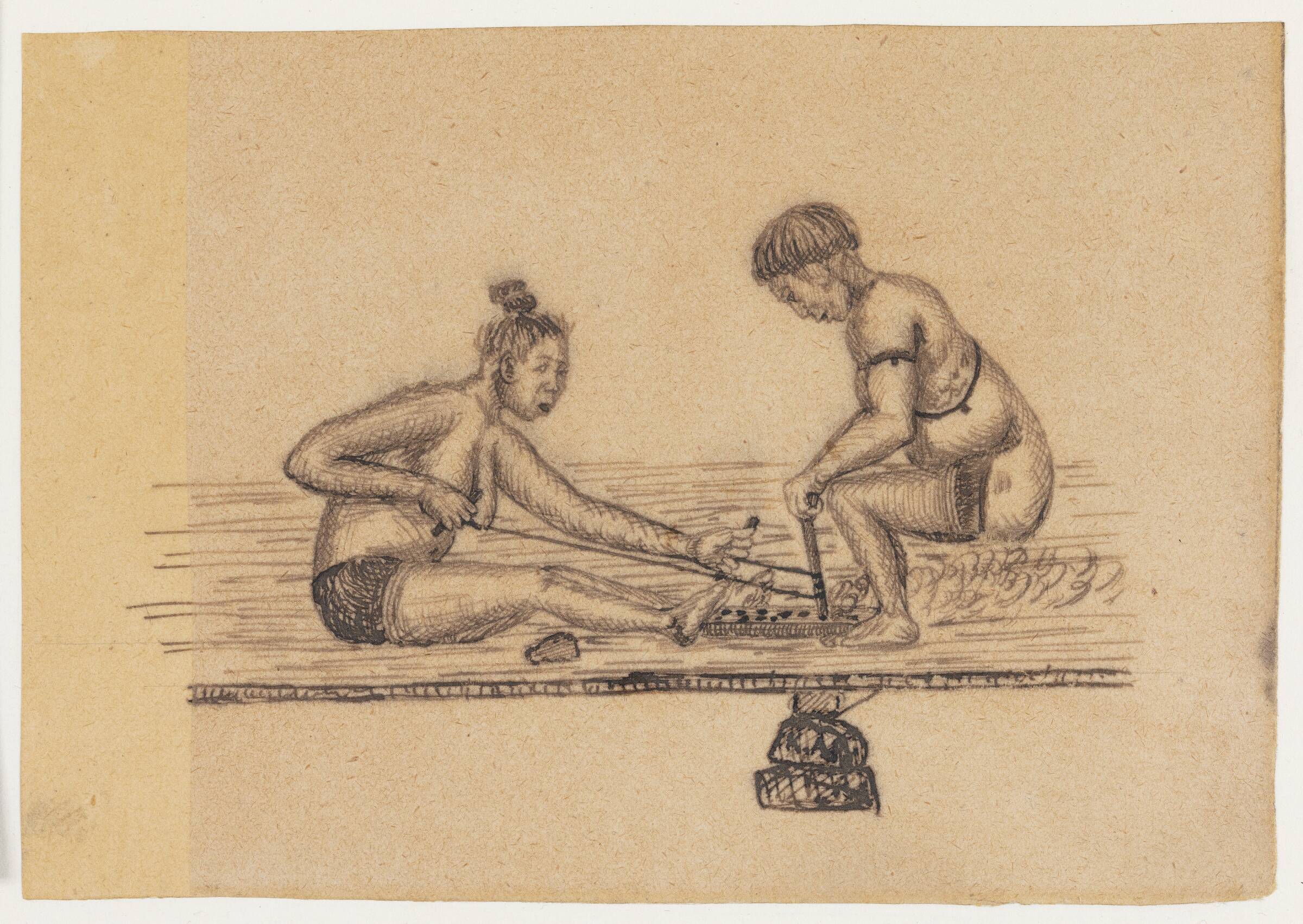 Motiv fra et østgrønlandsk sagn (To nøgne personer laver ild), Kaarale Andreassen, 1927-1928