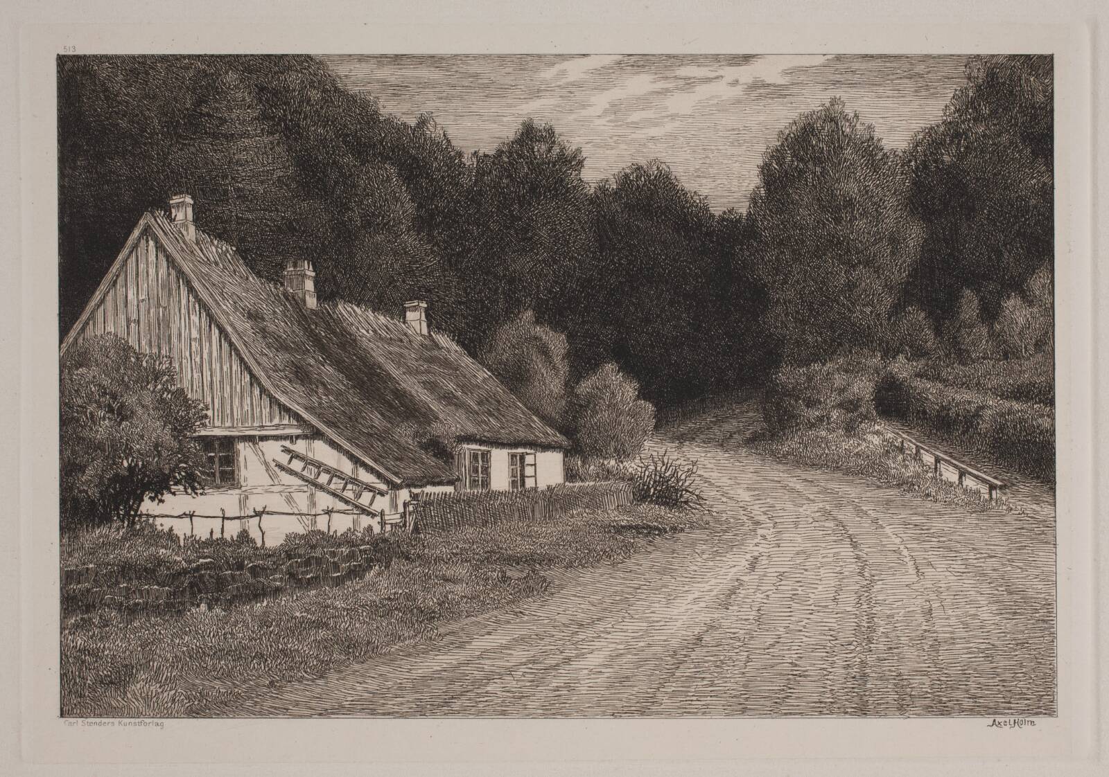 Bondehus ved skoven, Axel Holm, 1861-1935