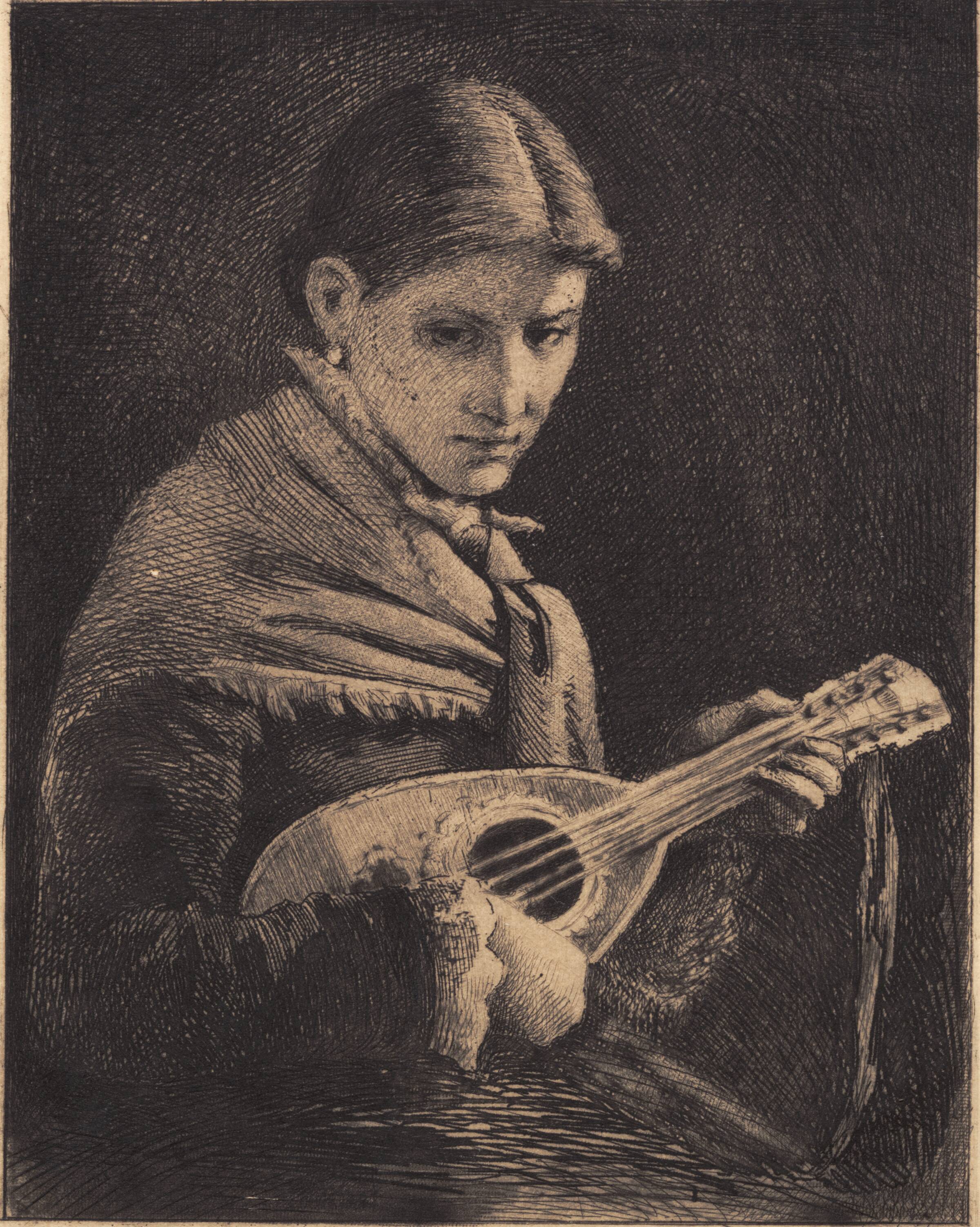 Ung pige med mandolin, Frans Schwartz, 1882