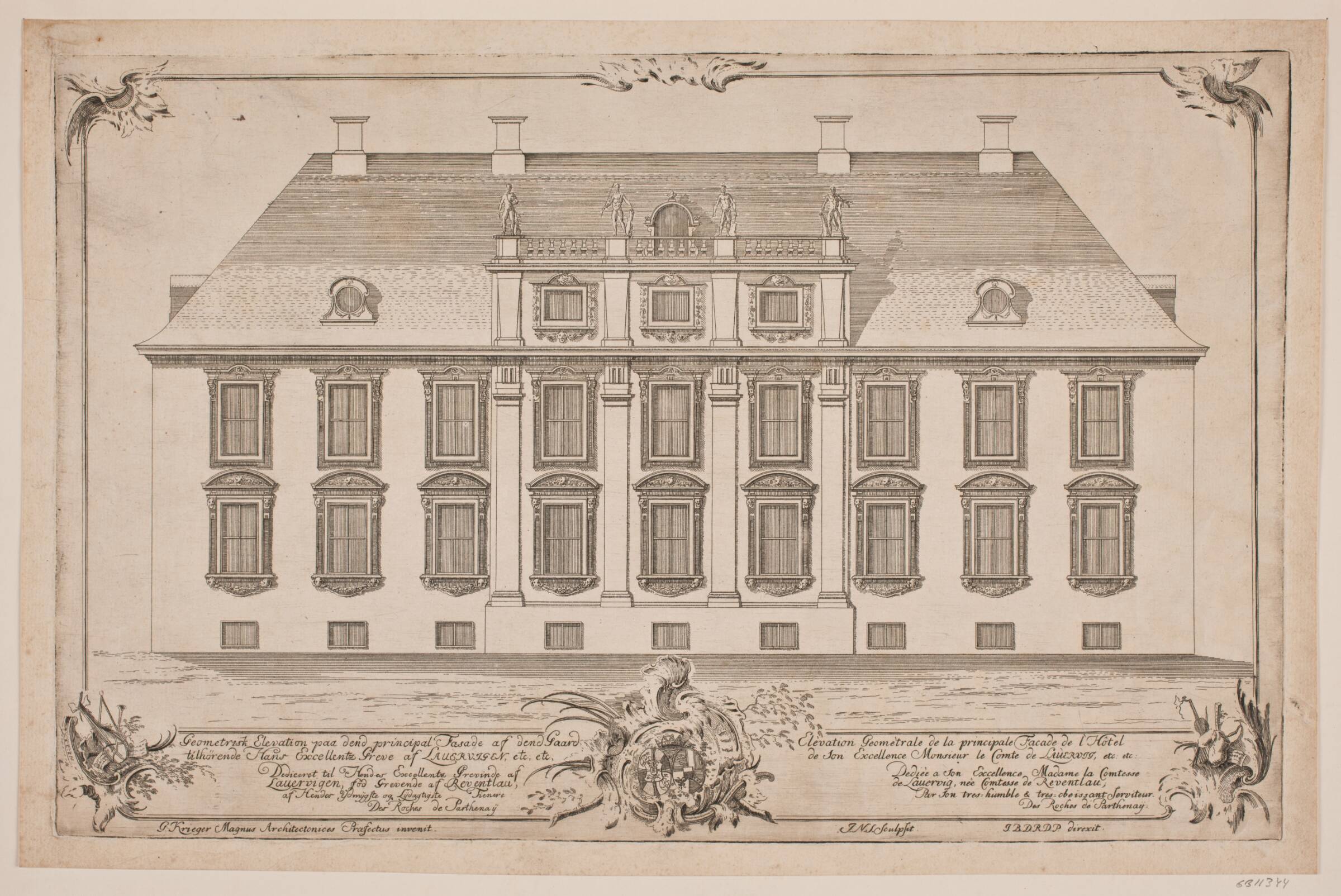 Opstalt af det Laurvigske (nu Moltkes) Palæ, J.N. Schrøder, 1740-1749