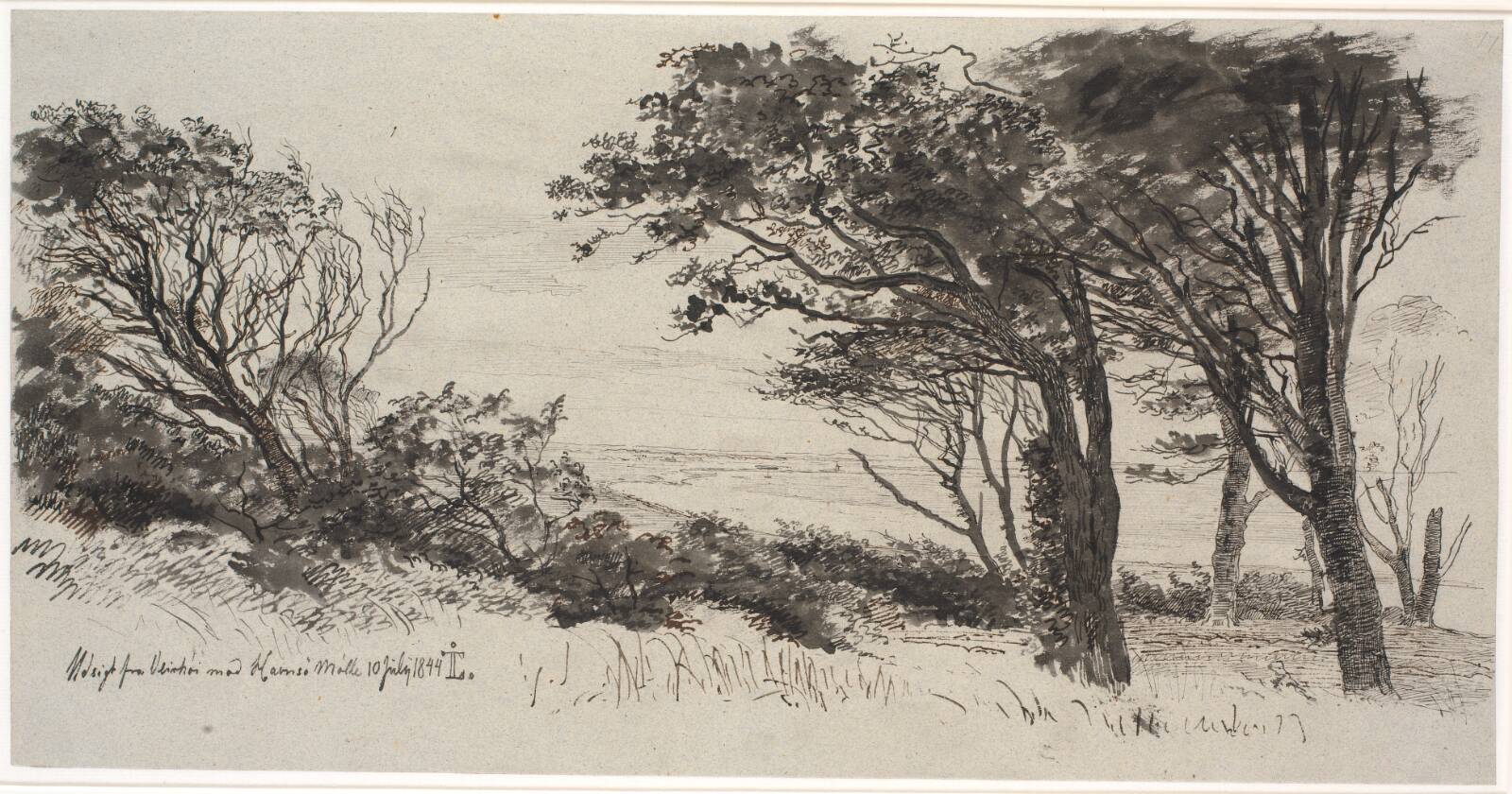 Forblæste træer. Vejrhøj, Johan Thomas Lundbye, 1844