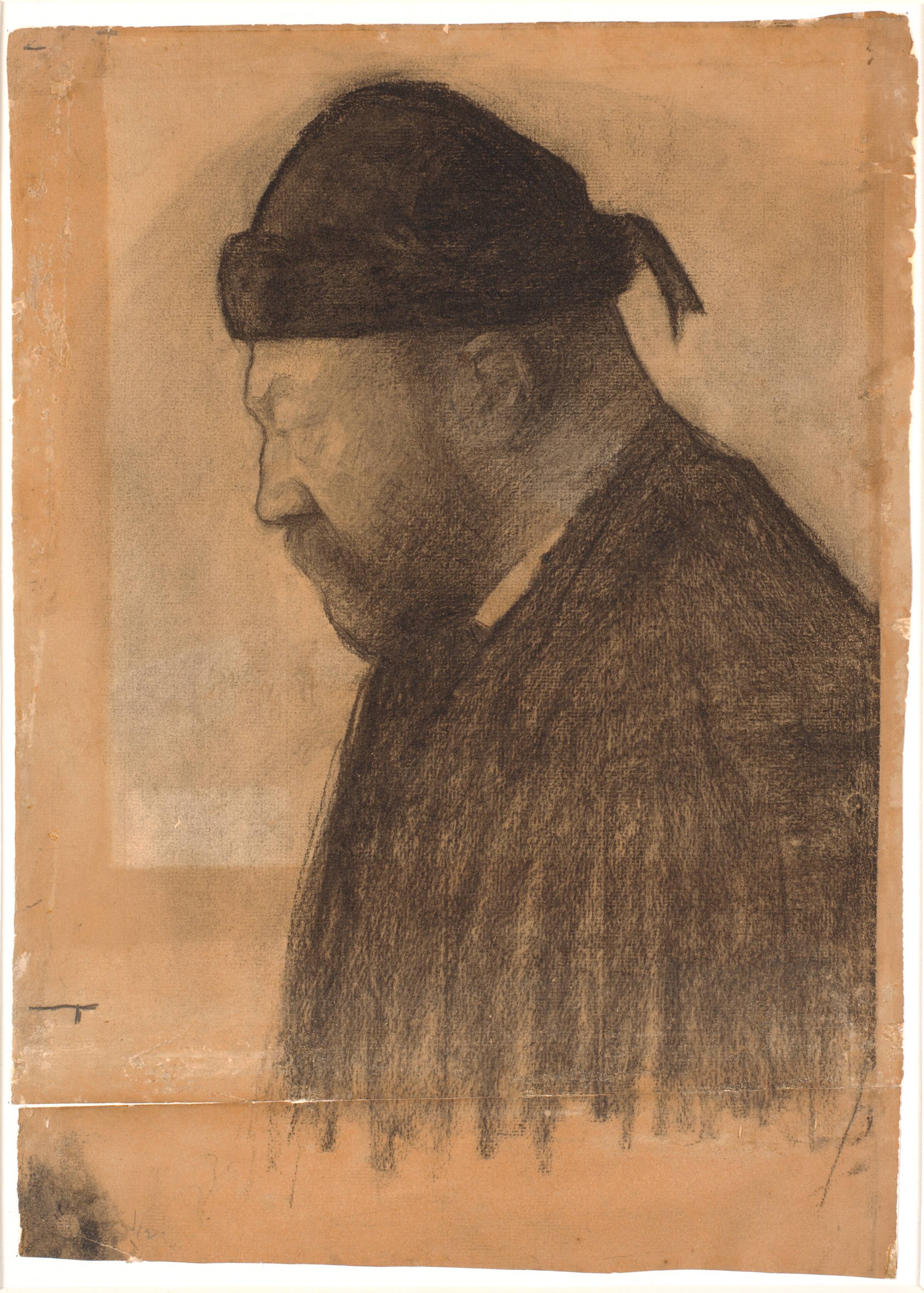Portræt af Thorvald Bindesbøll i profil mod venstre, Vilhelm Hammershøi, 1890