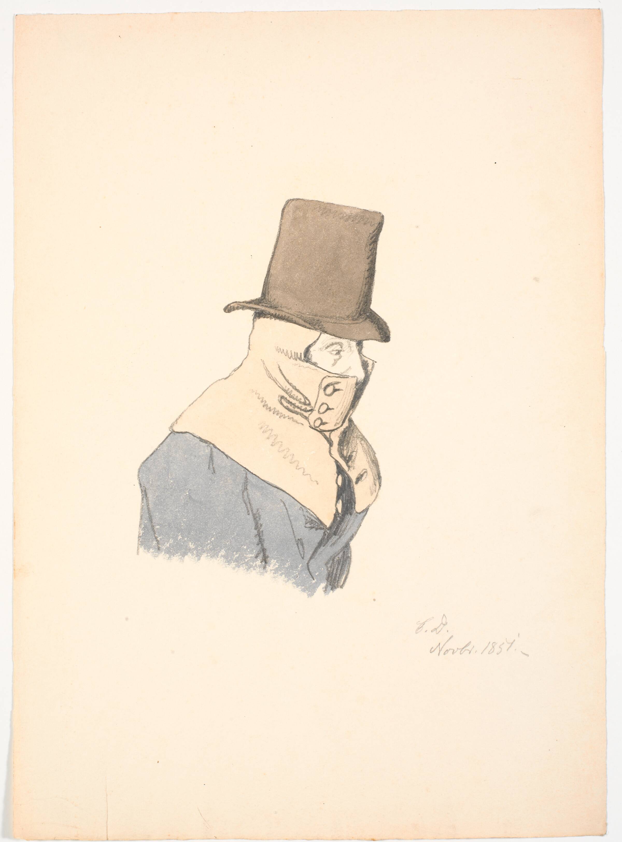 Mand med hætteslag og høj hat, Christen Dalsgaard, 1851