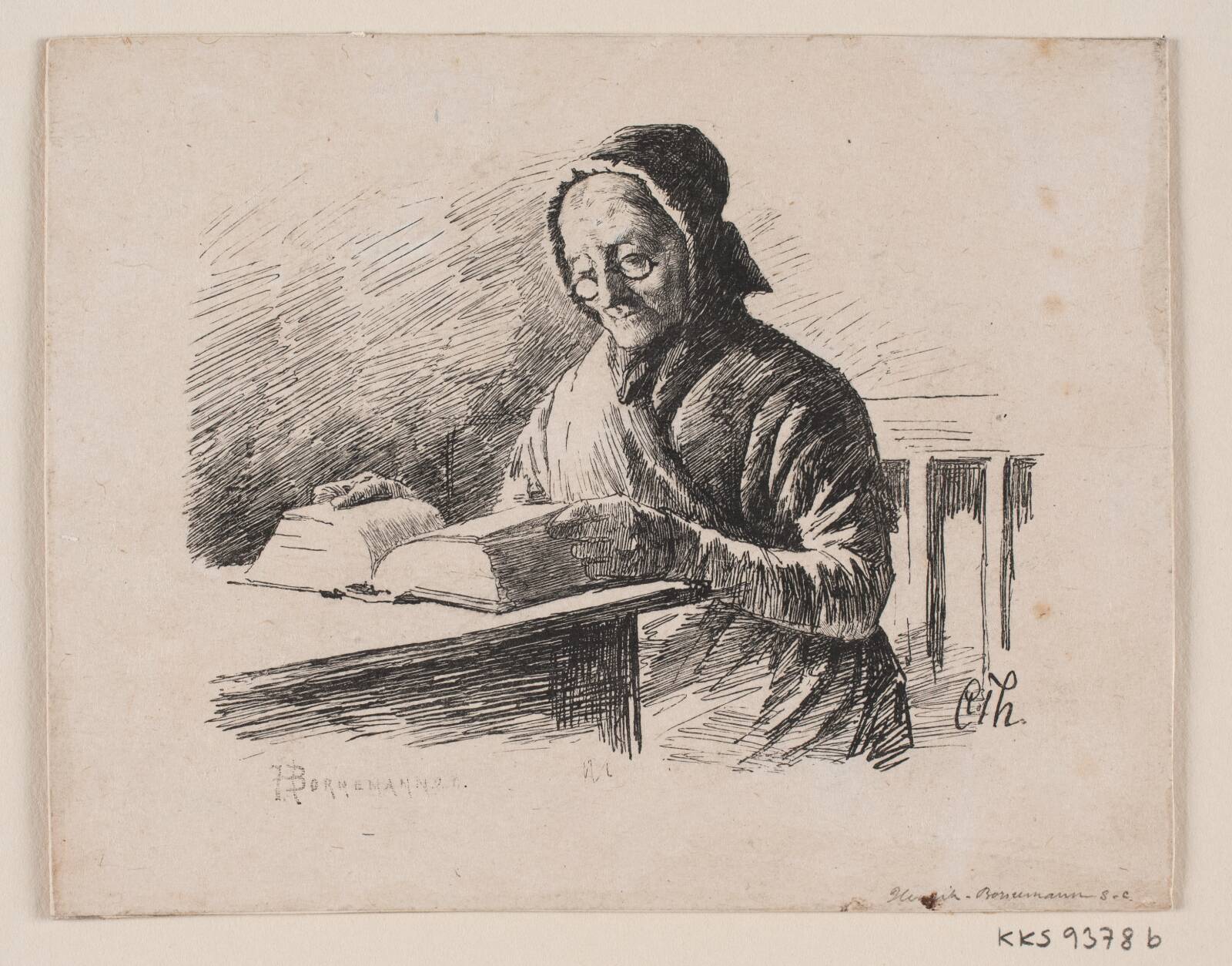 Læsende gammel kone, Henrik Bornemann, 1847-1912