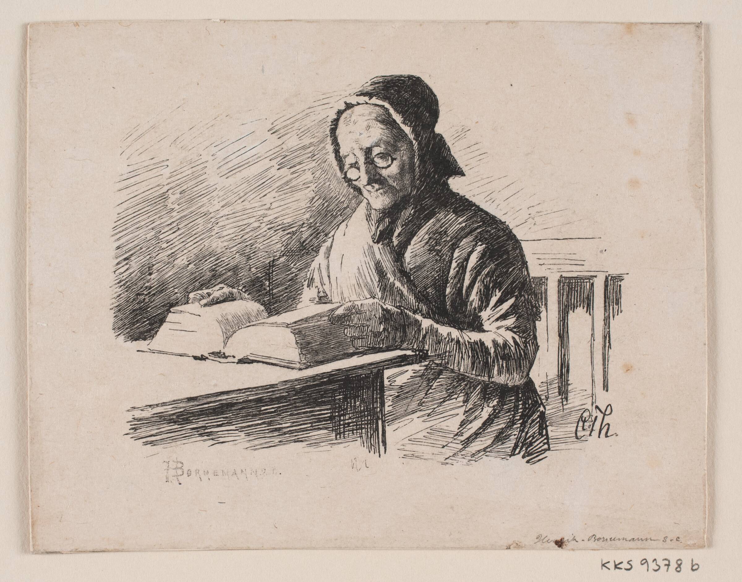 Læsende gammel kone, Henrik Bornemann, 1847-1912