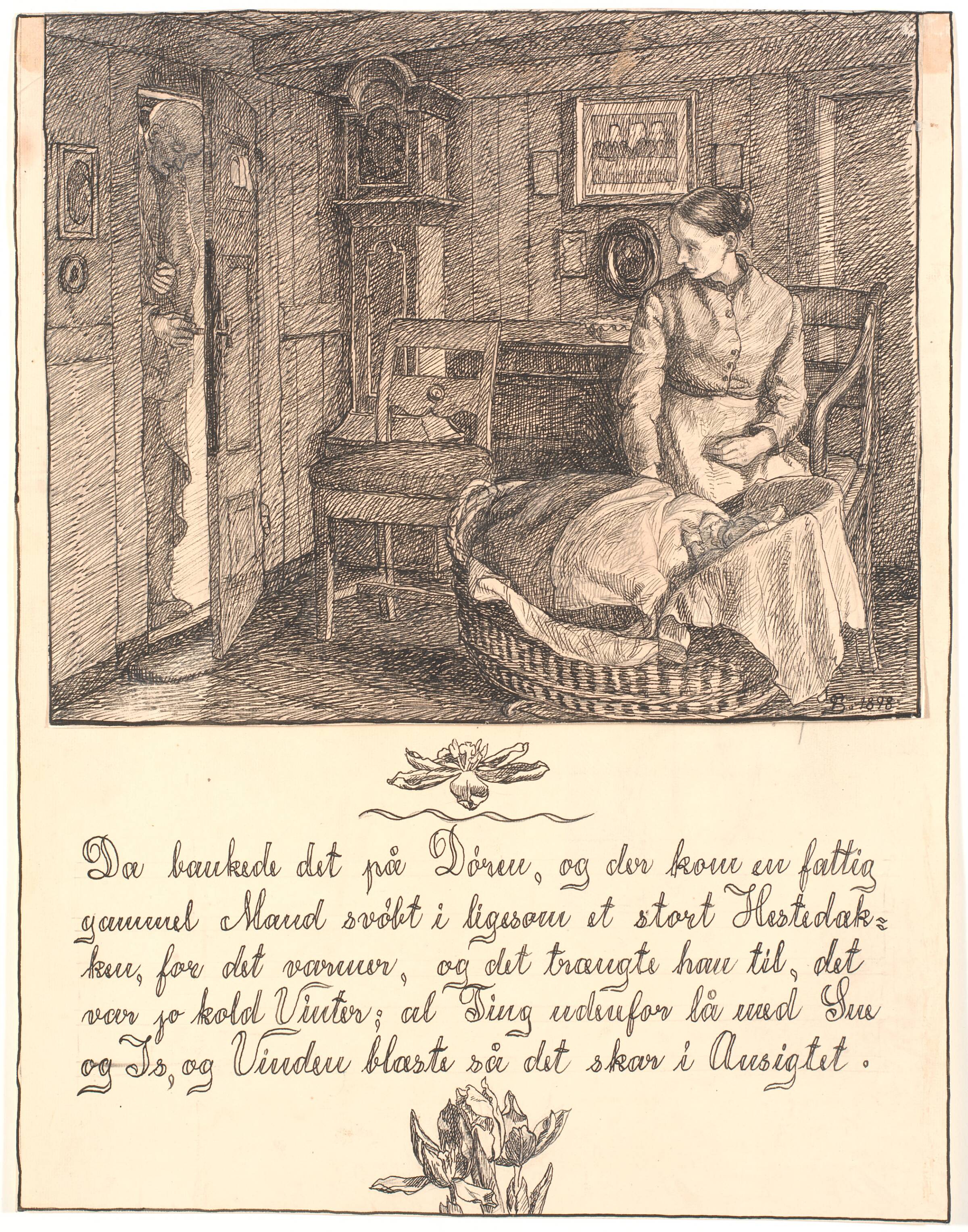 Da bankede det på Døren, og der kom en fattig gammel Mand..., Fritz Syberg, 1898