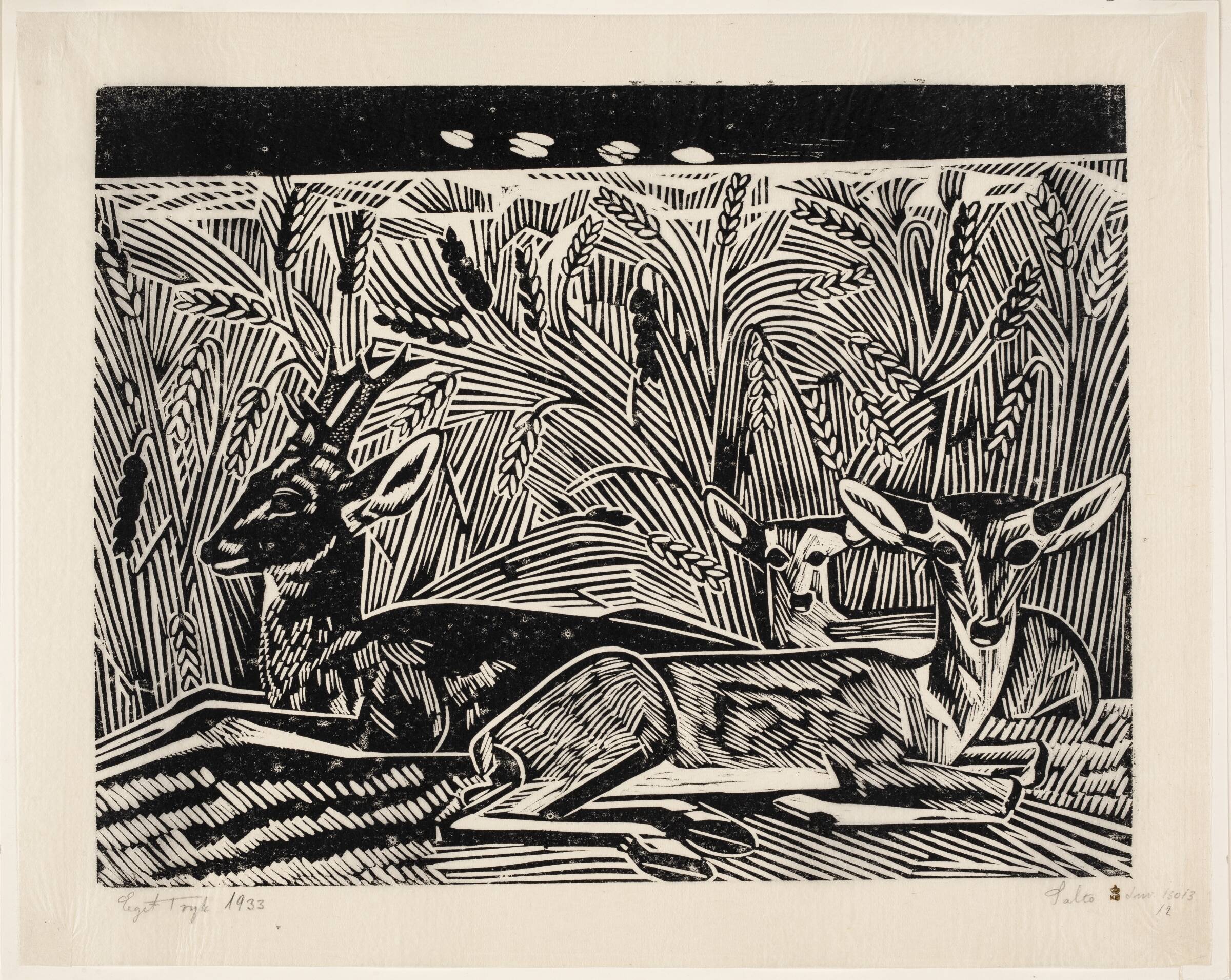 Kornmark med liggende rådyr, Axel Salto, 1933
