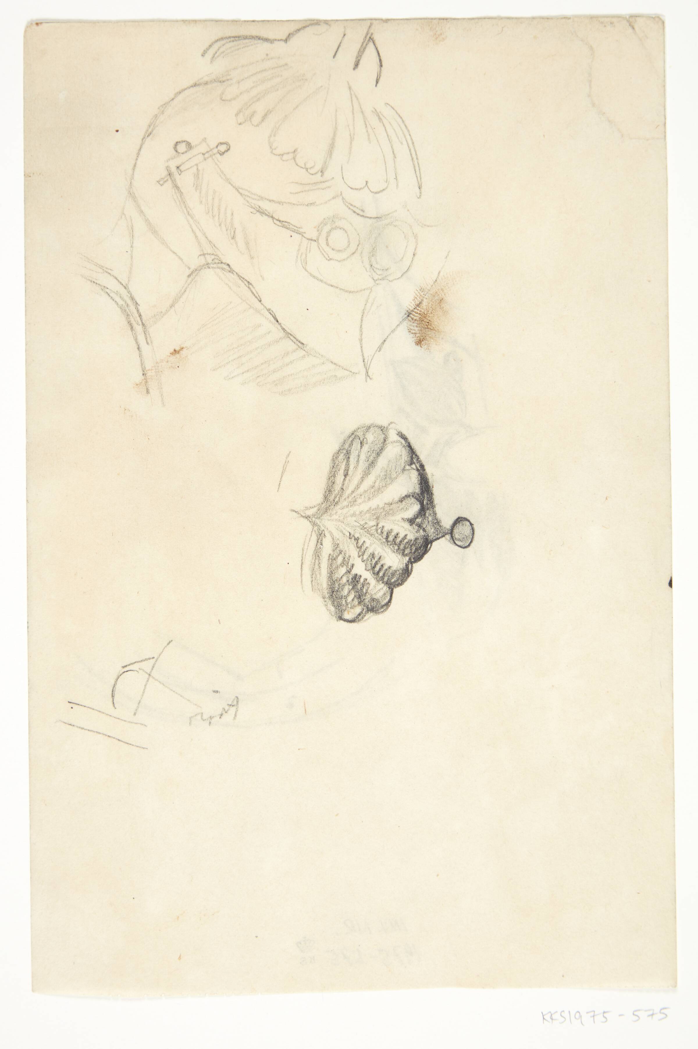 Skitse af hjelm og hjelmprydelse. Kompositionsskitse til P. Uccellos "La Battaglia", William Scharff, 1901-1959
