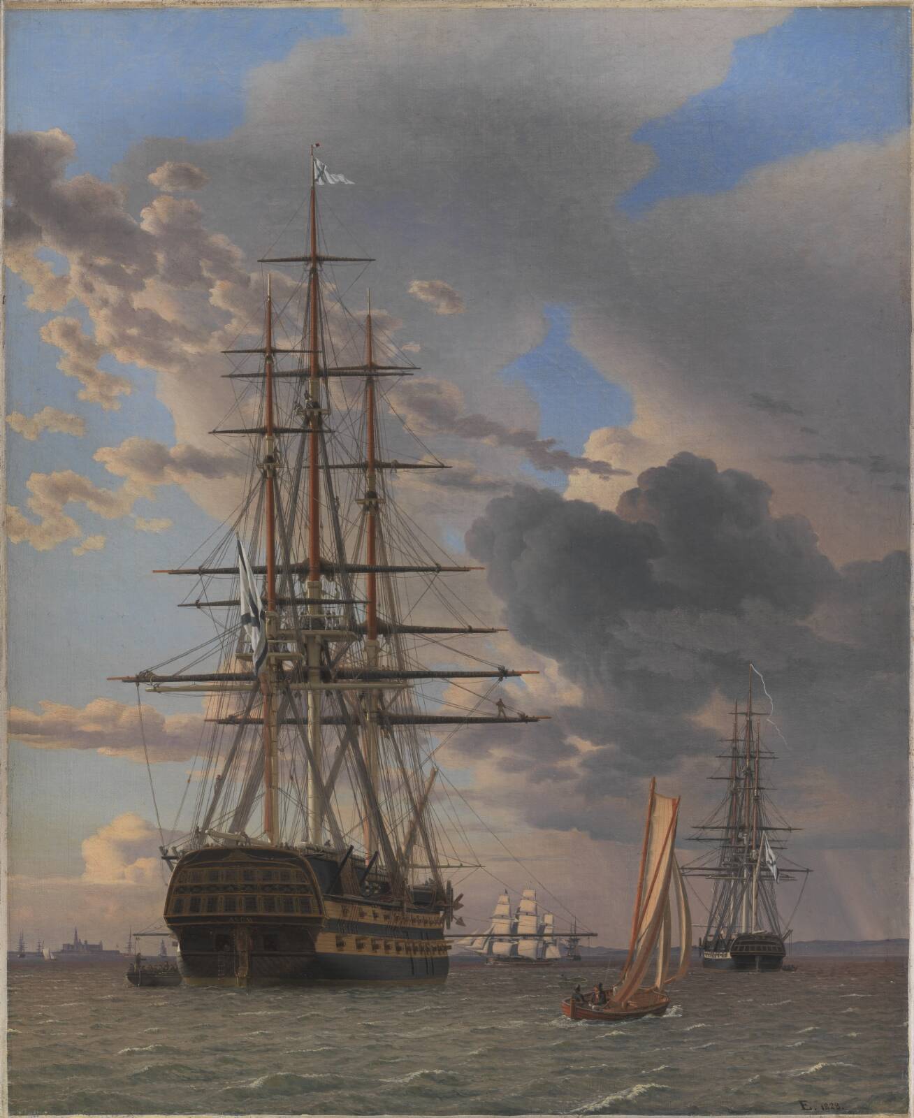 The Russian Ship of the Line "Asow" and a Frigate at Anchor near Elsinore, by C.W. Eckersberg, 1828