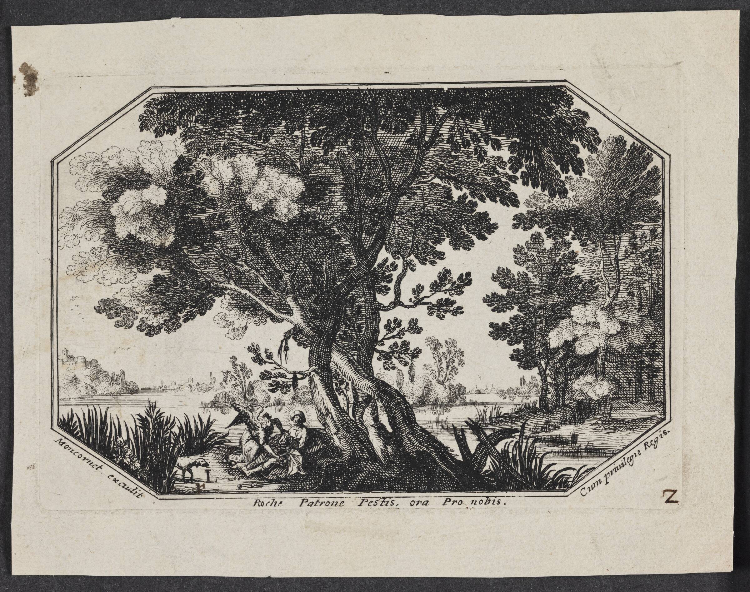 Landskab med Sankt Rochus (Roche Patrone Pestis...), Nicolas Cochin, 1625-1700