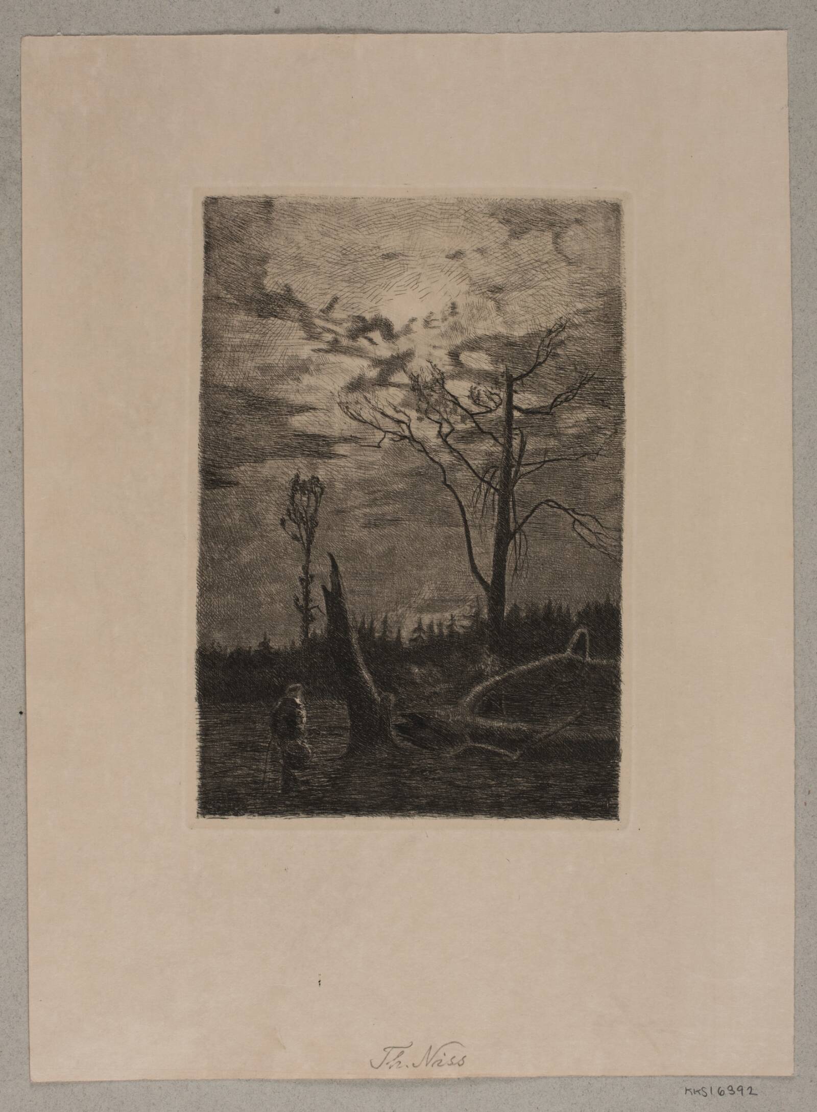 Skovrydning. Aften, Thorvald Niss, 1842-1905