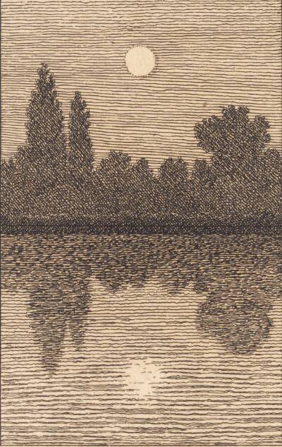 Måneskin over en sø. Illustration til "Linearperspectiven", Tavle IV