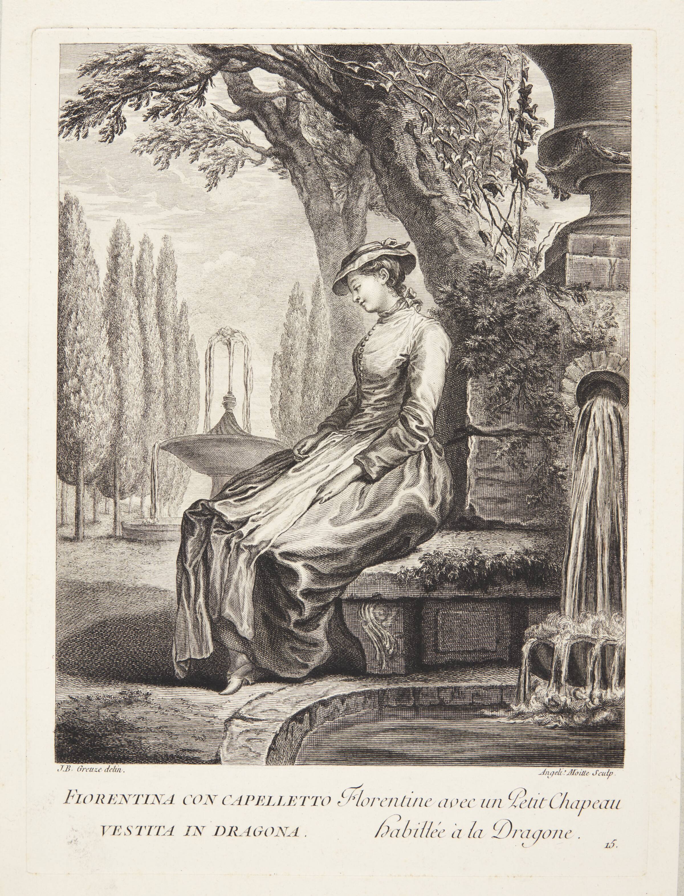 Kvinde fra Firenze (Florentine avec un Petit Chapeau habillée à la Dragone), Rose Angélique Moitte, 1760-1769