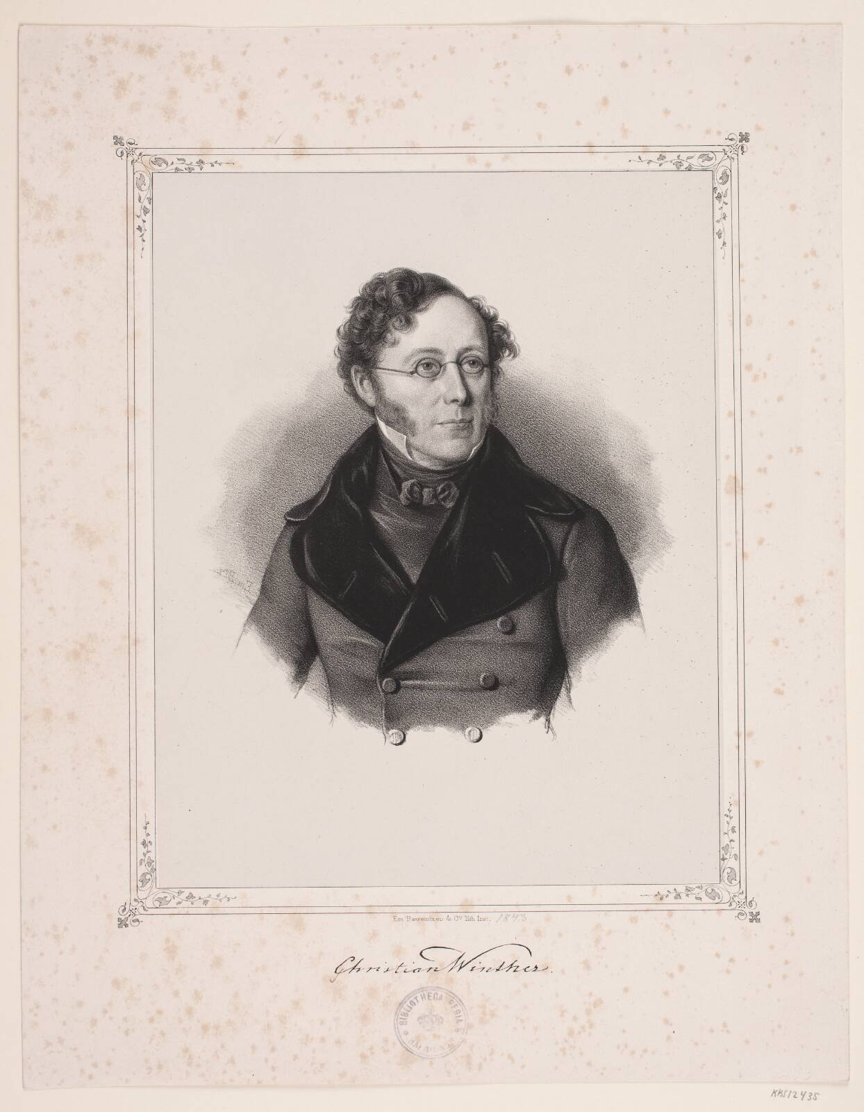 Christian Winther, by Emil Ditlev Bærentzen, 1843