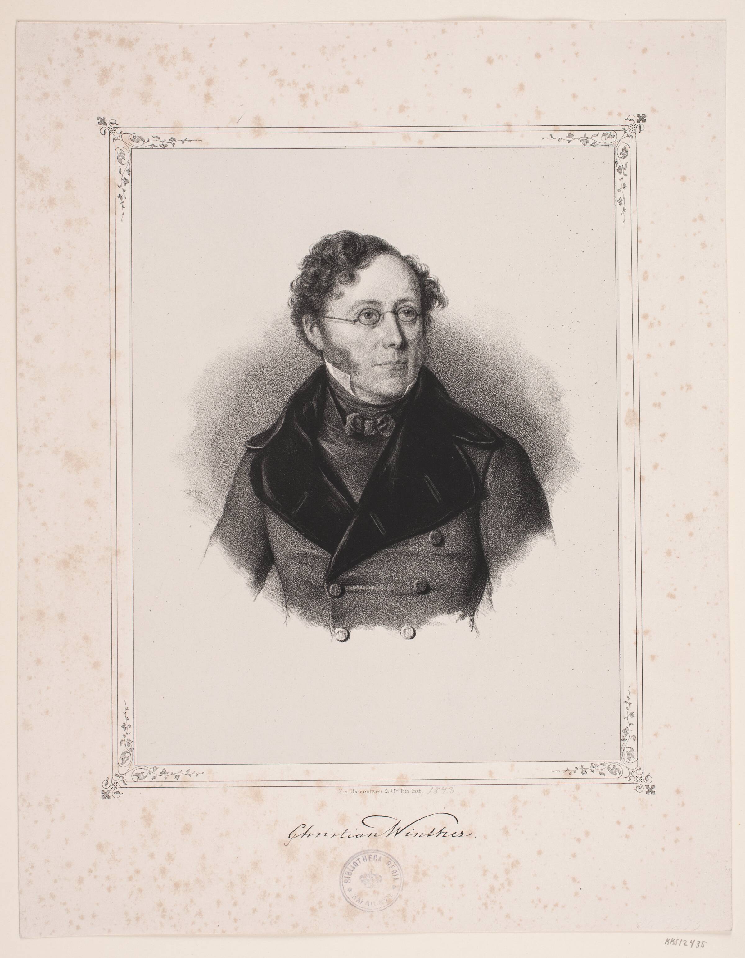 Christian Winther, Emil Ditlev Bærentzen, 1843