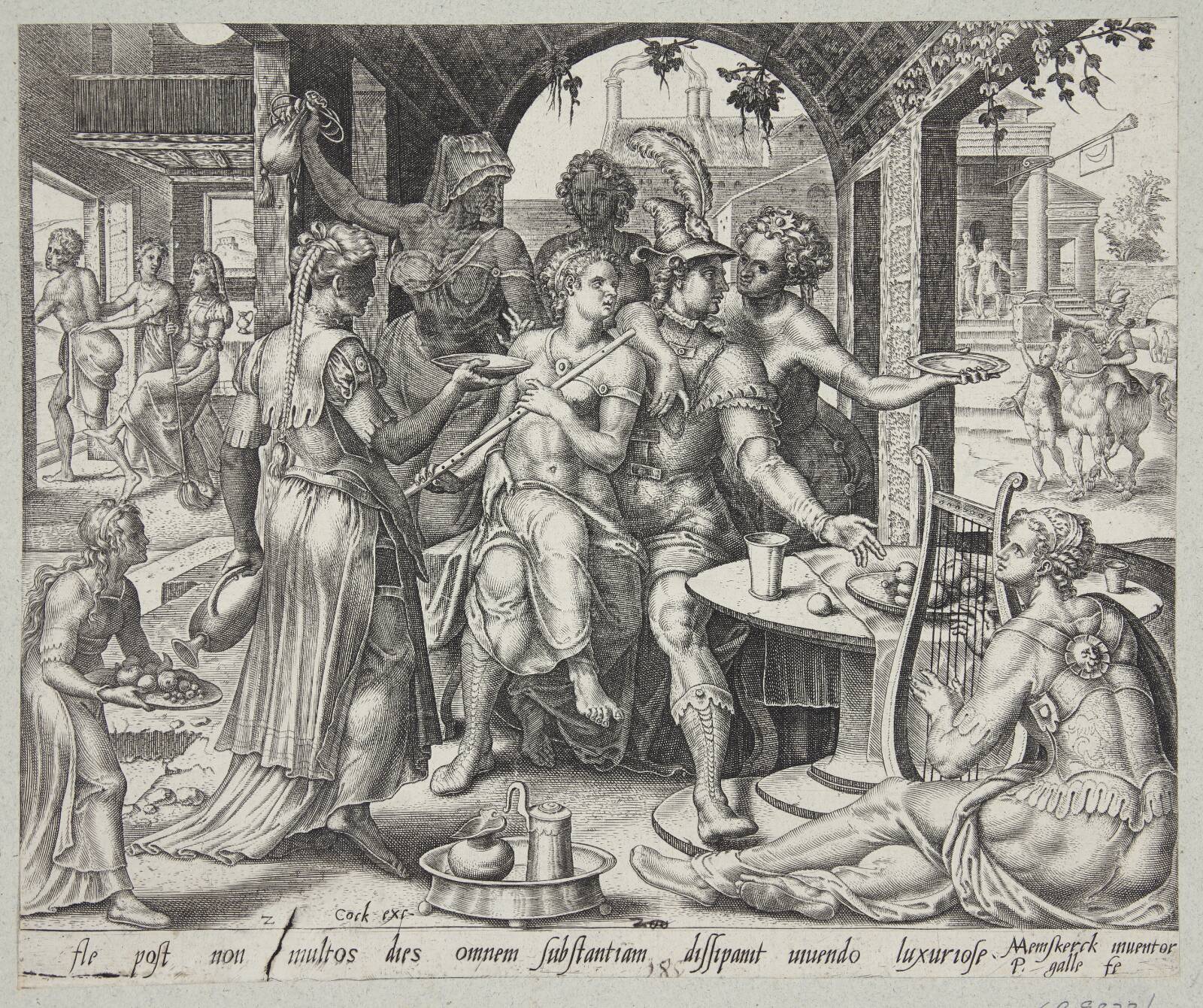 Den fortabte søn øder sin formue bort, Philips Galle, 1562