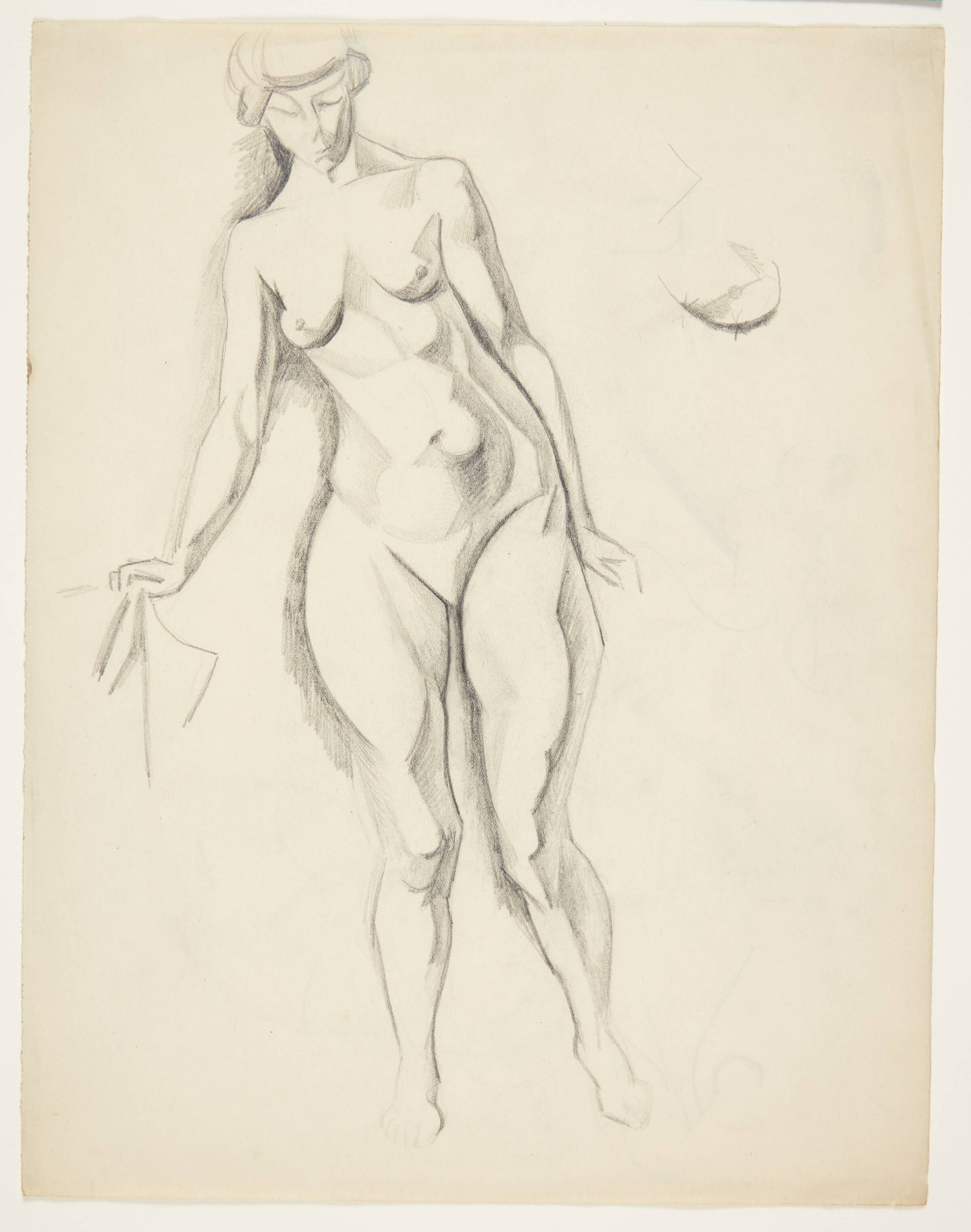 Stående kvindelig model med hovedet let nedadvendt, Ellen Fischer, 1917-1918
