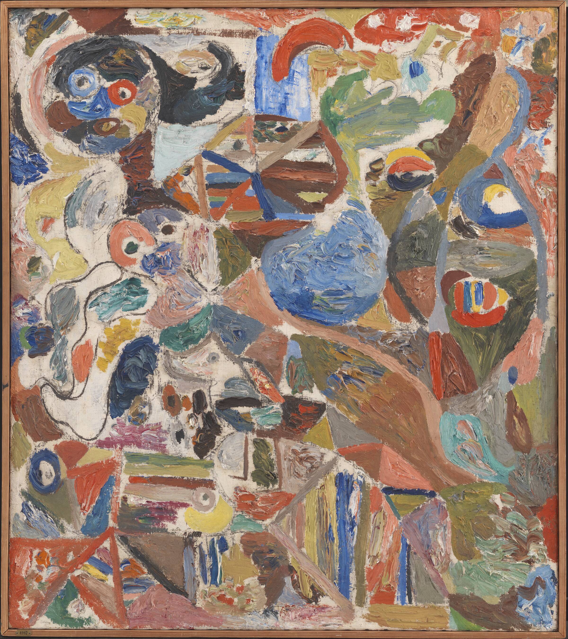 Menneskelig figur, fugl og maske, Ejler Bille, 1943