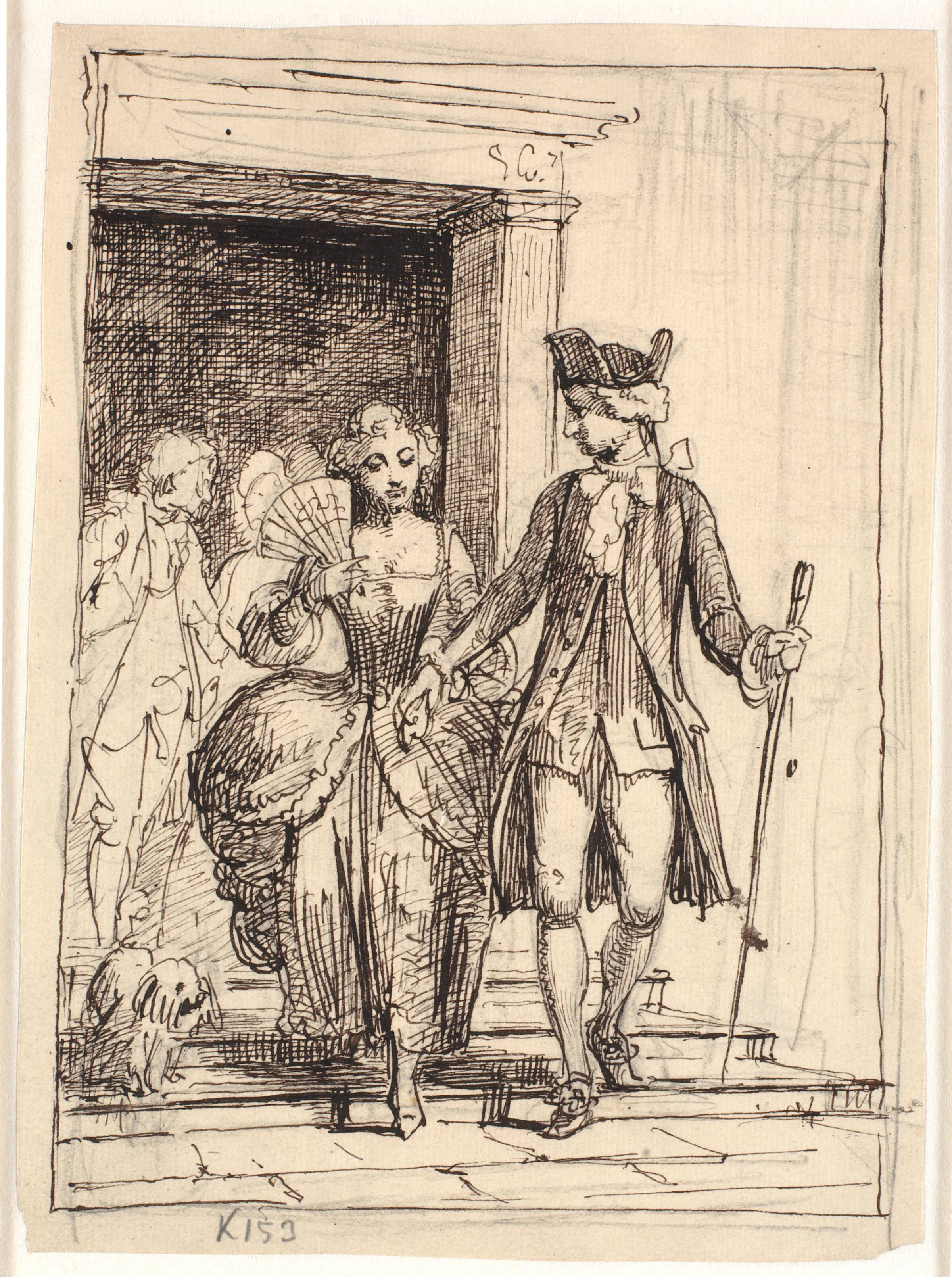 Leander og Leonora, bag dem Henrik og Pernille, Wilhelm Marstrand, 1810-1873