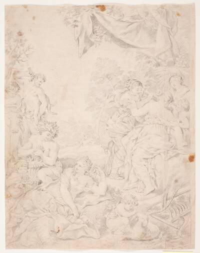 Sølvalderen. Studie efter Pietro da Cortonas komposition i Sala della Stuffa, Palazzo Pitti, Firenze