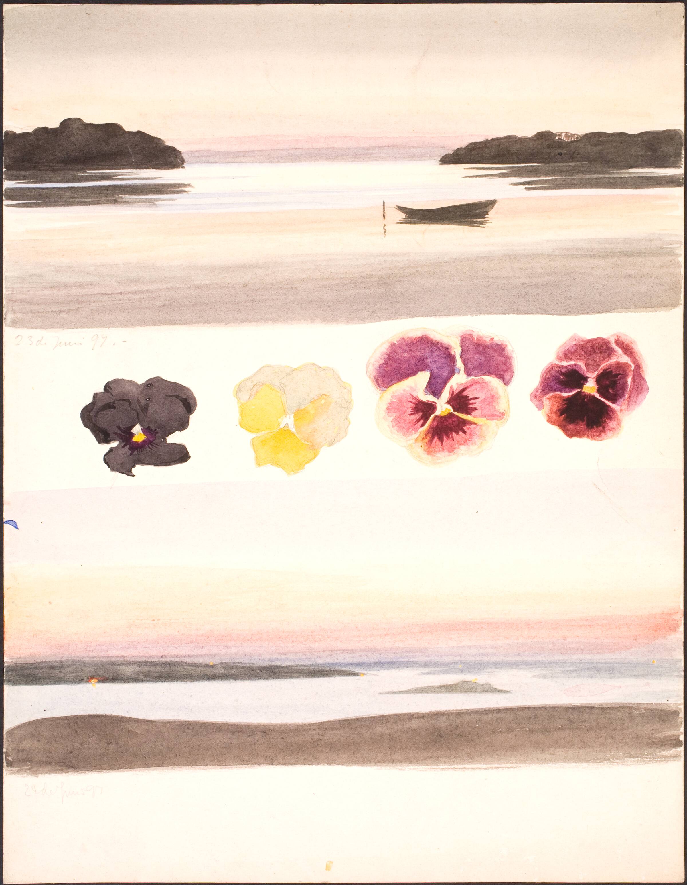 To aftenlandskaber adskilt af studier af blomster, Agnes Slott-Møller, 1897
