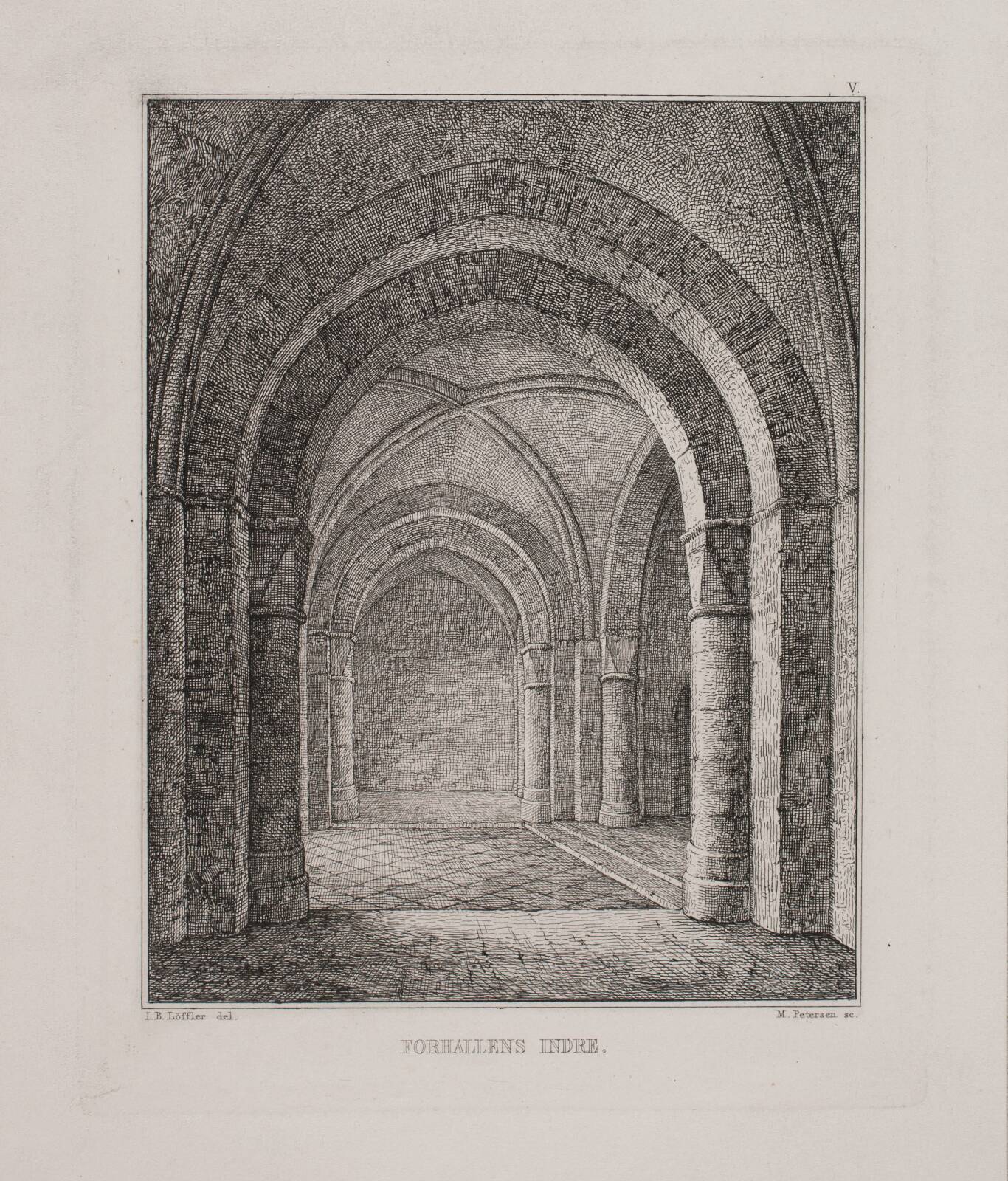 Bergen klosterkirke. Forhallens indre, by Julius Magnus-Petersen, 1834-1866